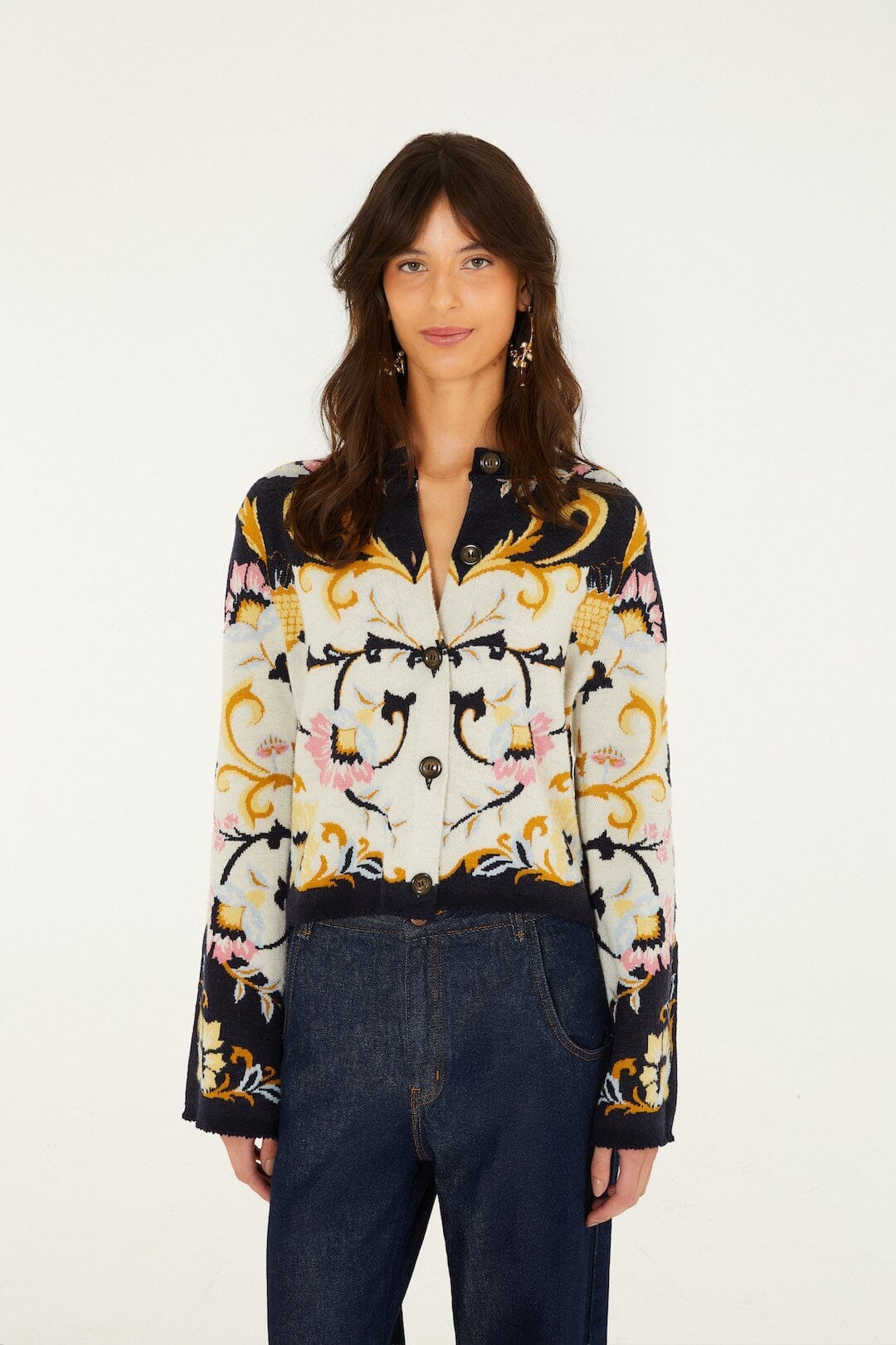 Birds Romance Buttoned Knit Cardigan