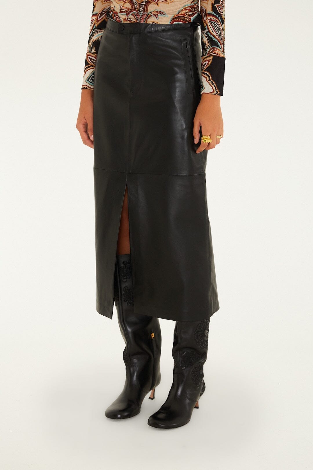 Black Leather Midi Skirt