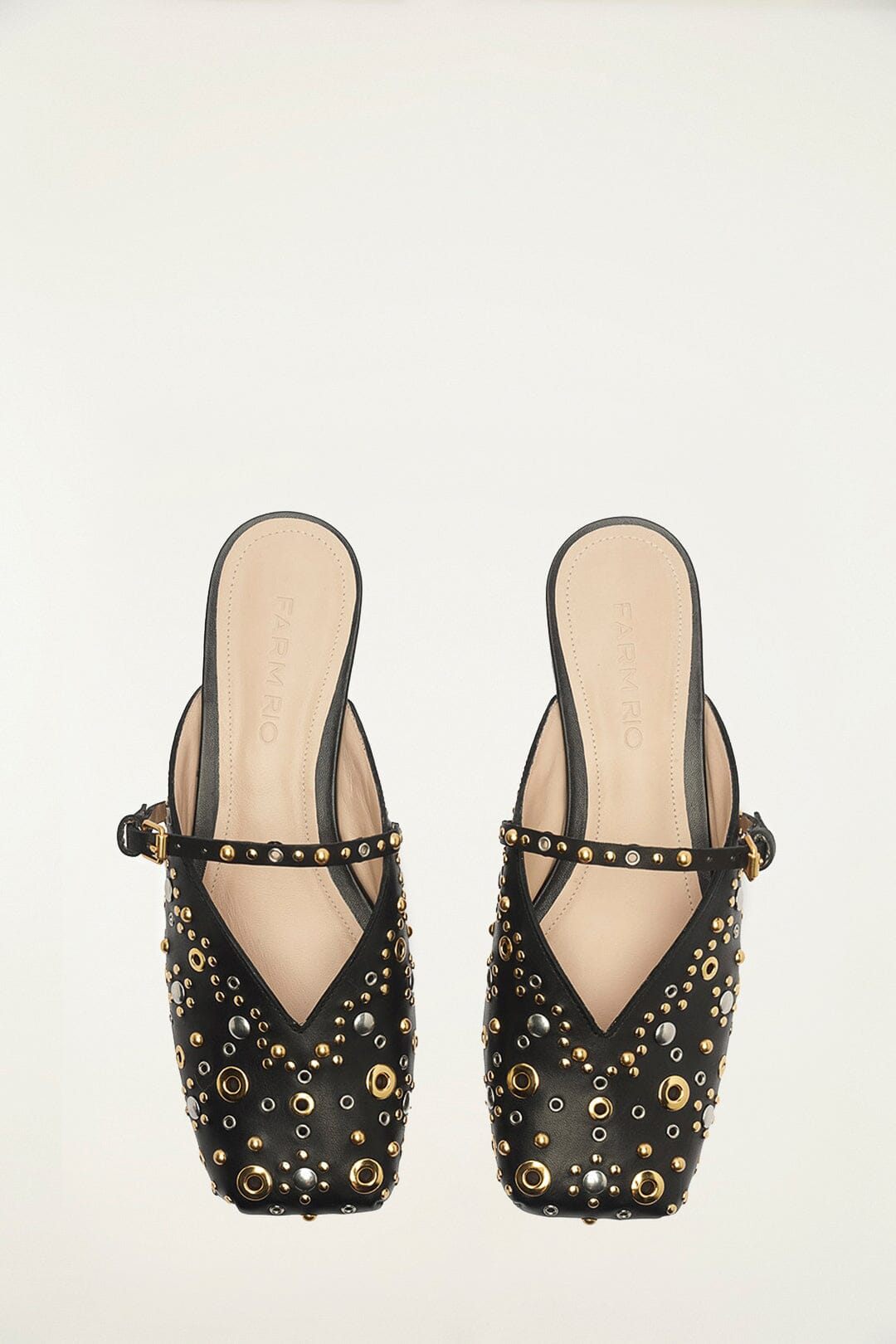 FARM Rio model wearing the Black Studded Square Toe Ballerina
