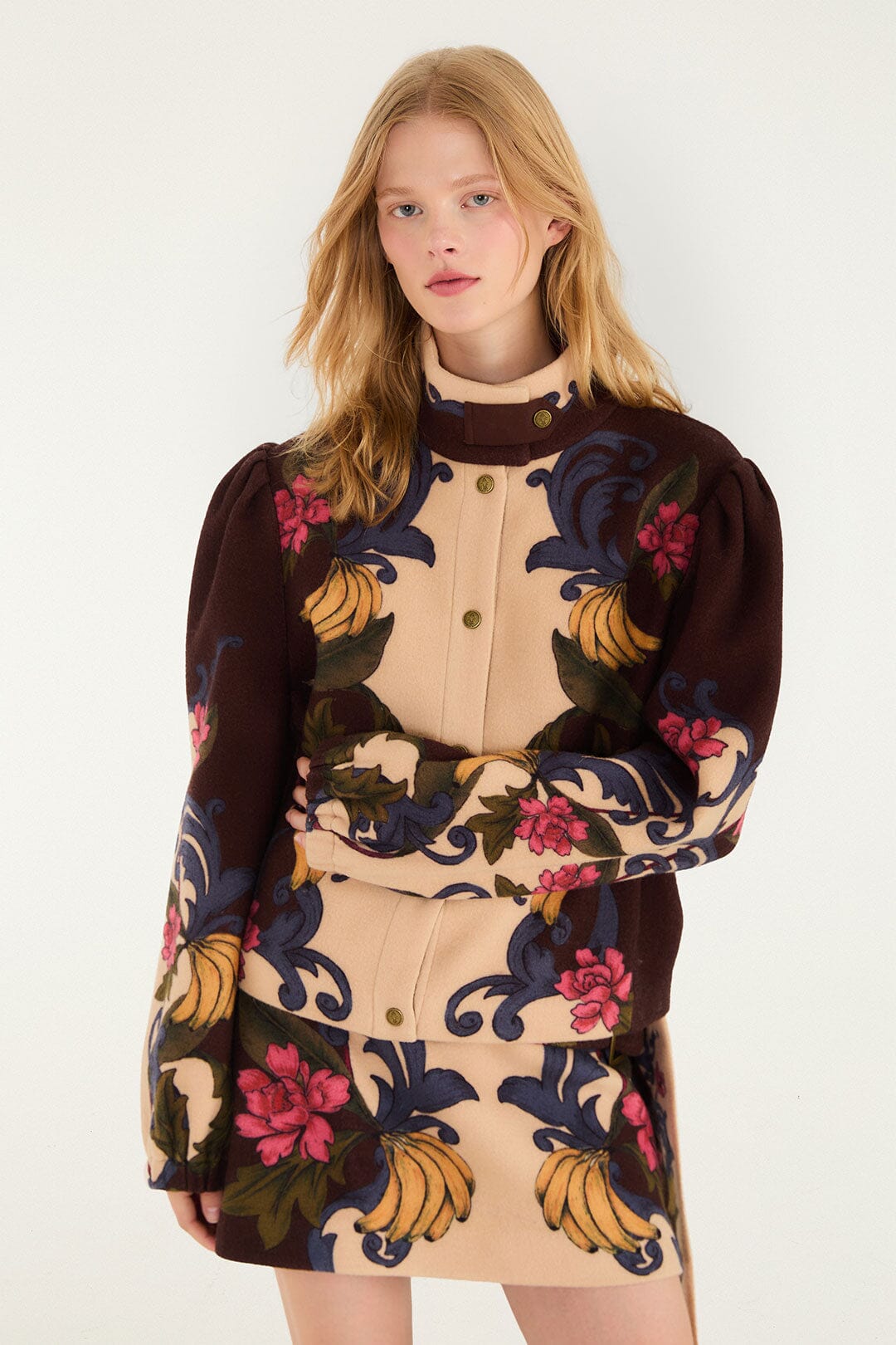 FARM Rio model wearing the Bloom In Between High Neck Fleece Jacket