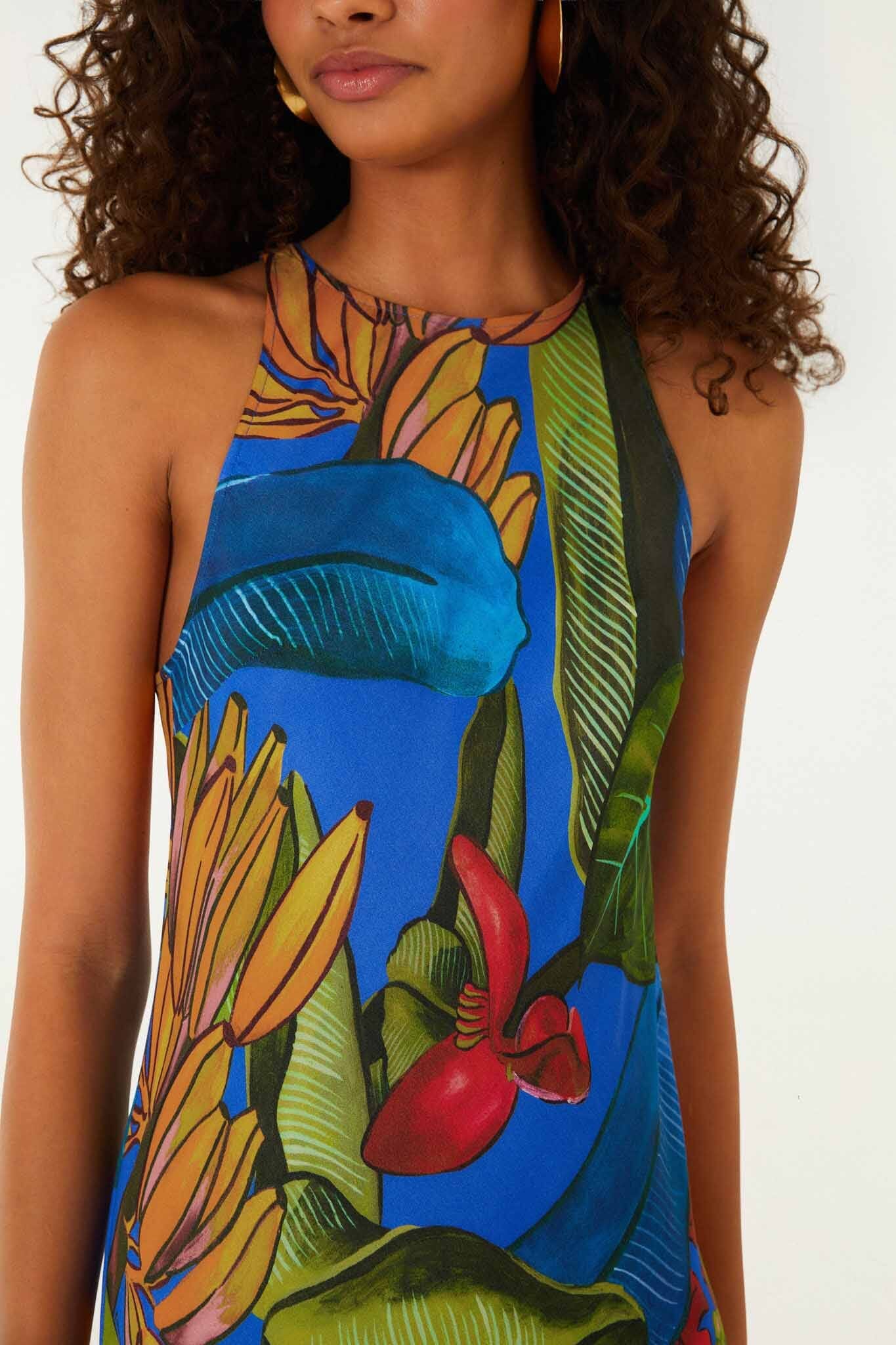 Blue Banana Grapes Sleeveless Lenzing Ecovero Maxi Dress