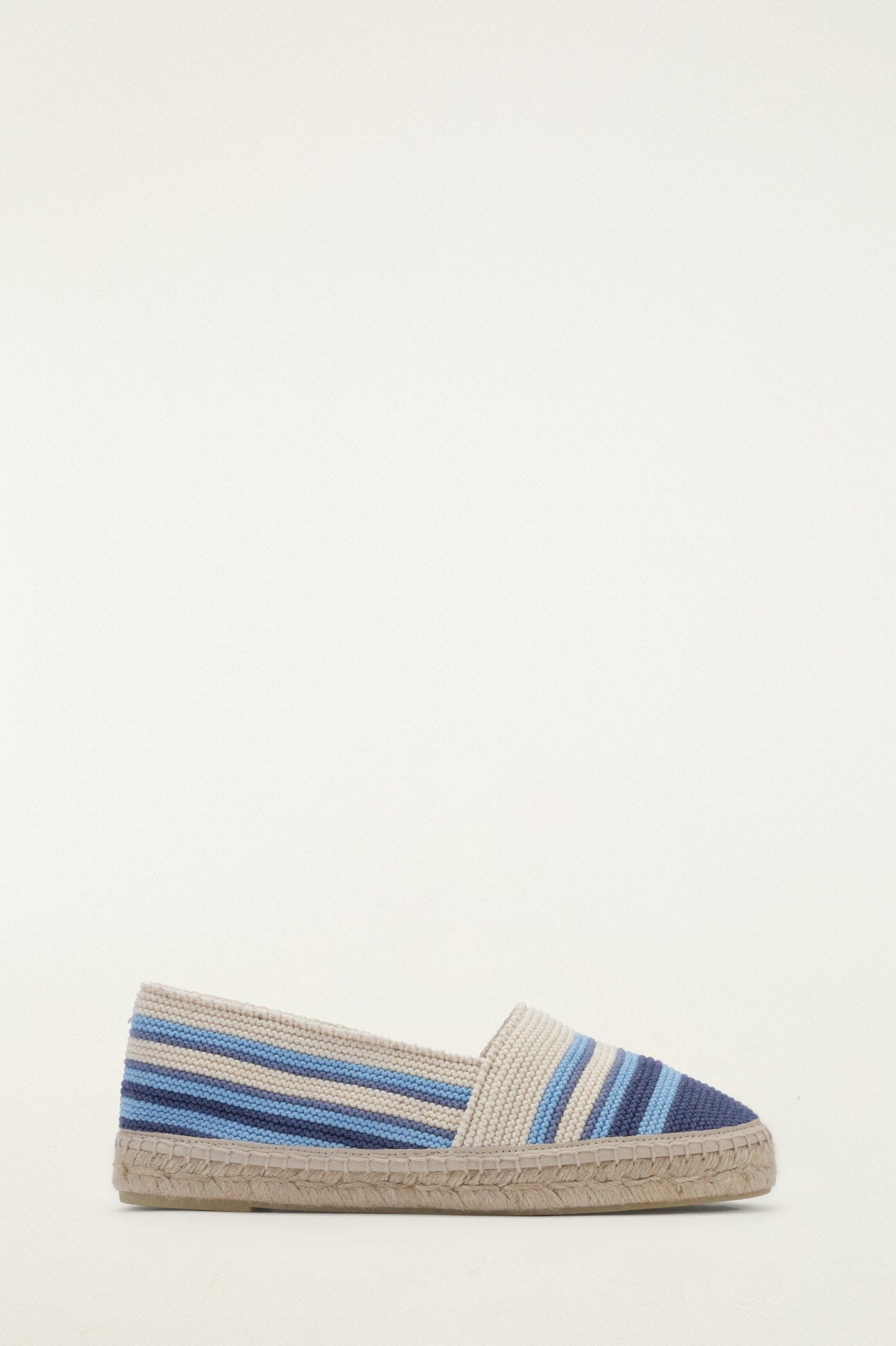 FARM Rio model wearing the Blue Crochet Farm Rio Espadrille Loafer