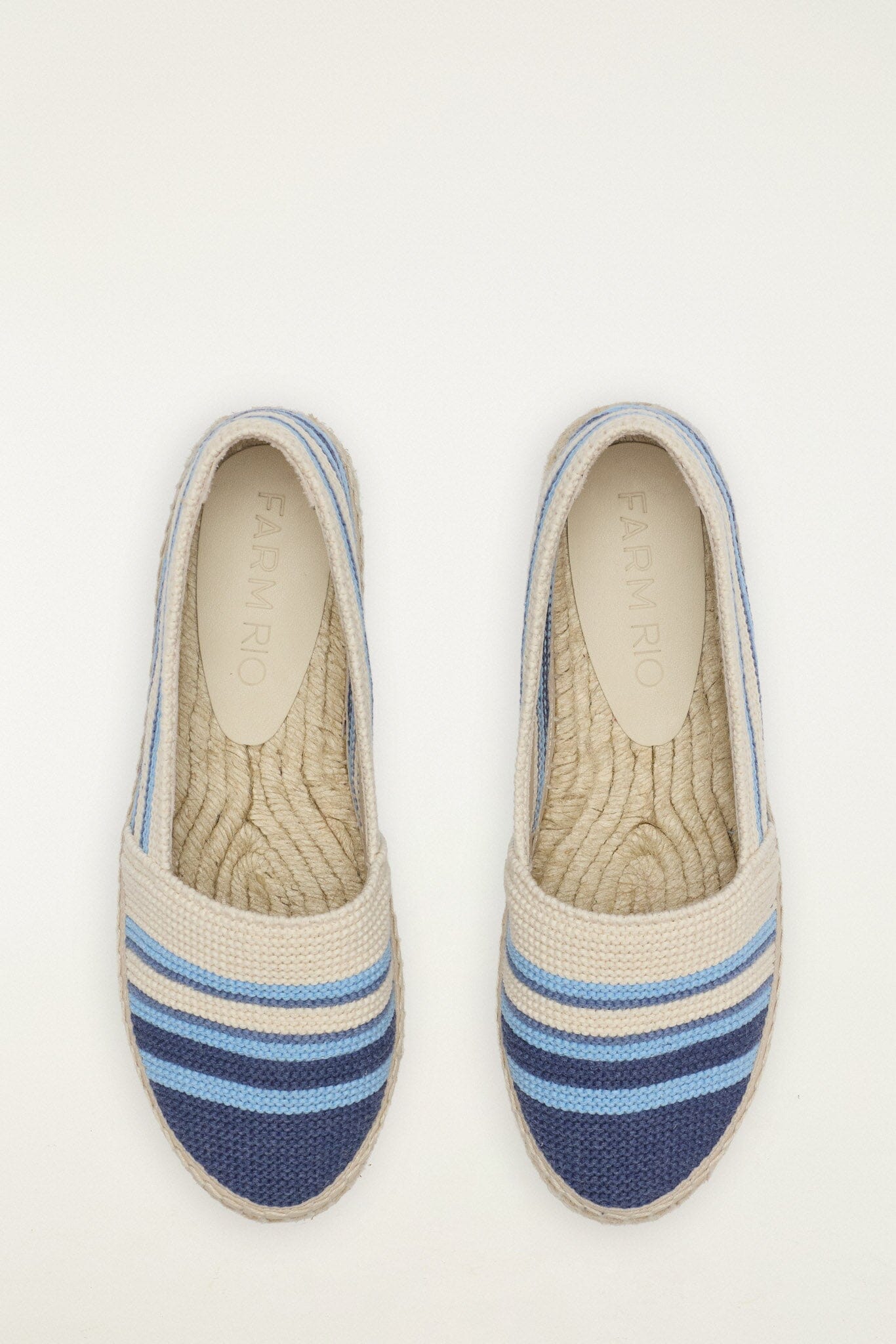 FARM Rio model wearing the Blue Crochet Farm Rio Espadrille Loafer