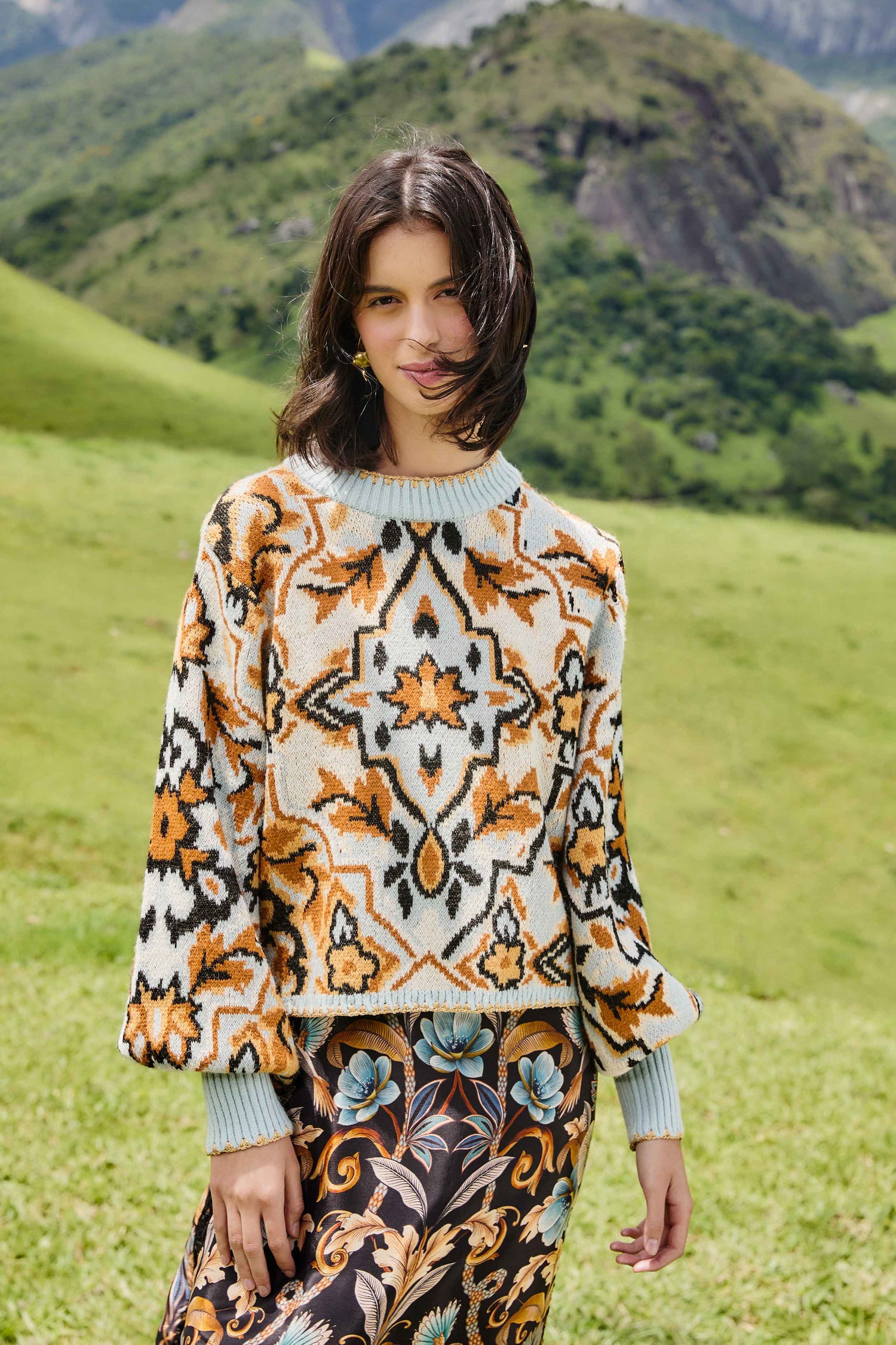 Blue Winter Tapestry Sweater | FARM Rio Blue Winter Tapestry Sweater | FARM Rio