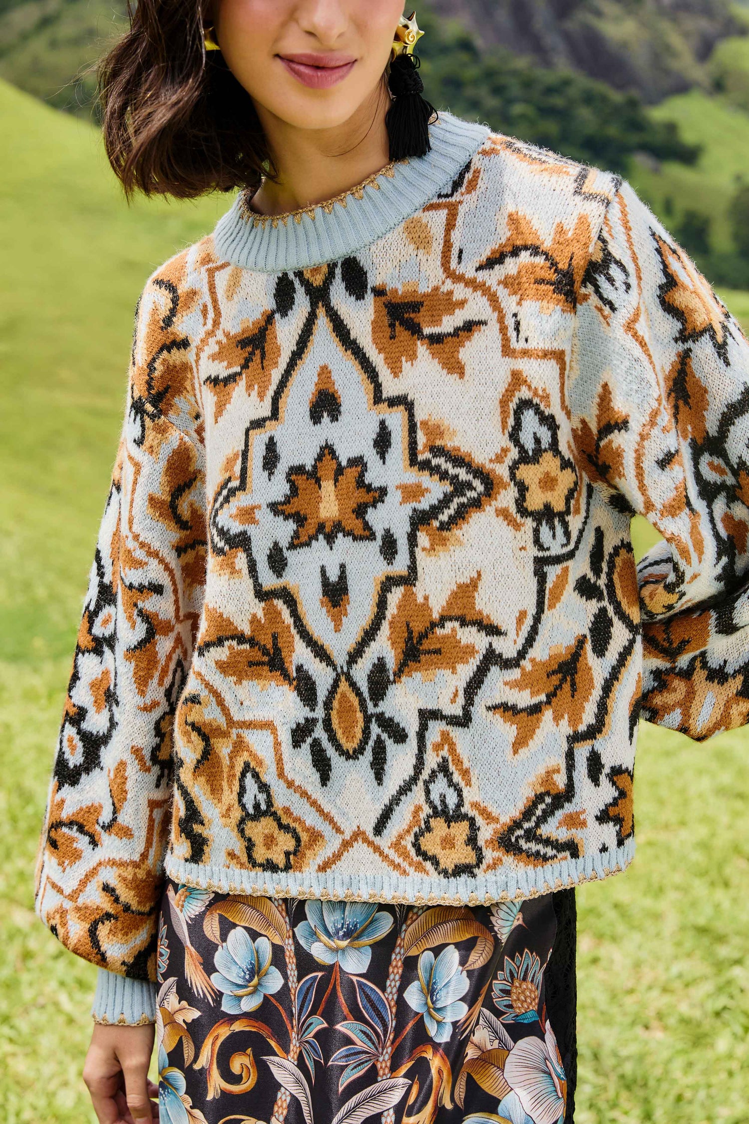 Blue Winter Tapestry Sweater | FARM Rio Blue Winter Tapestry Sweater | FARM Rio