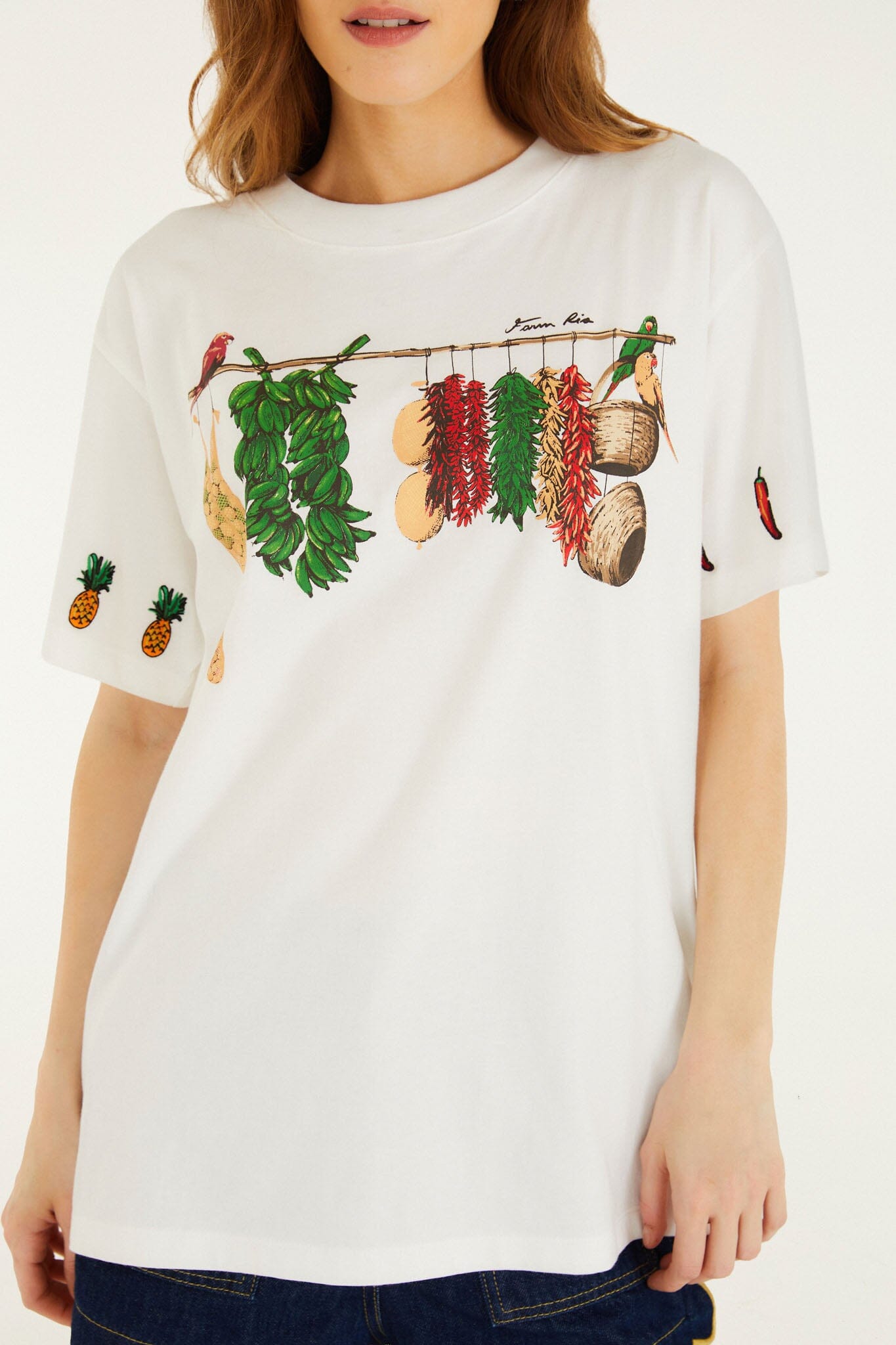 FARM Rio model wearing the Brazilian Bodega Relaxed T-Shirt