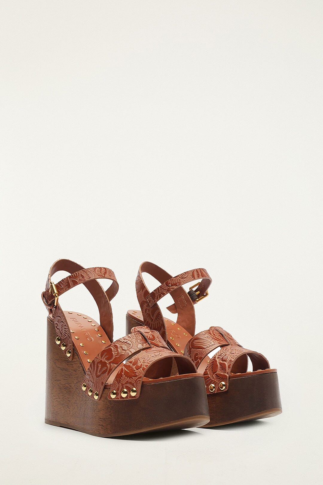 FARM Rio model wearing the Brown Embossed Wedge Sandal