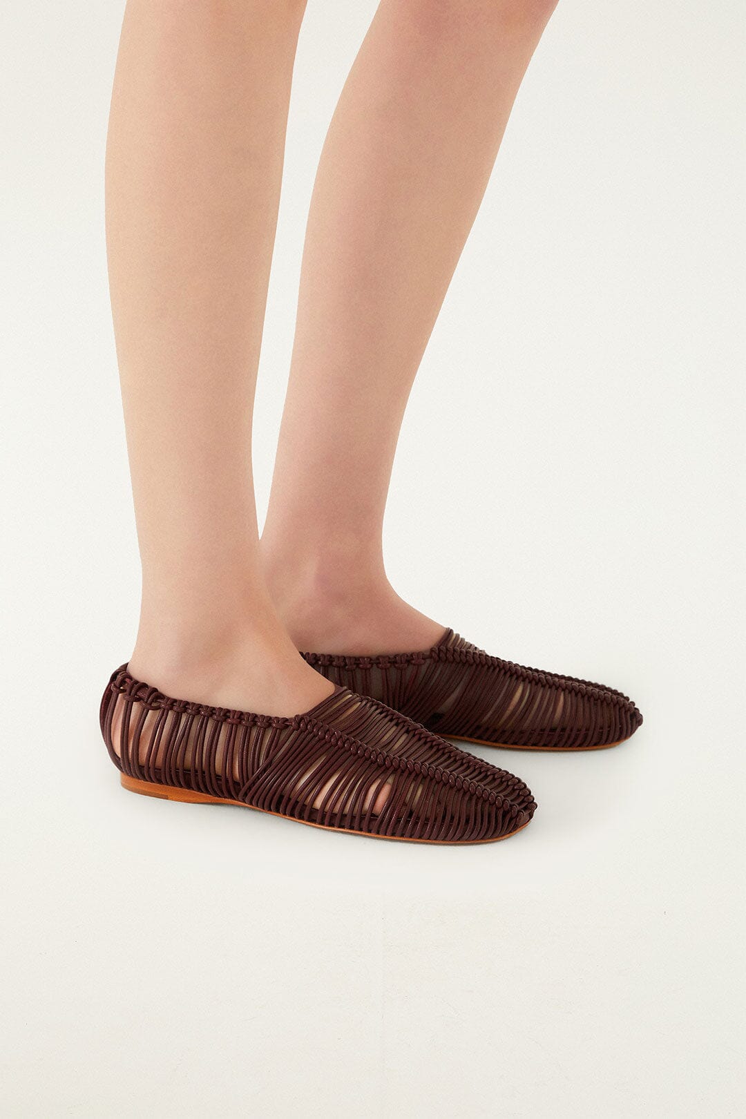 FARM Rio model wearing the Brown Macrame Mary Jane Ballerina