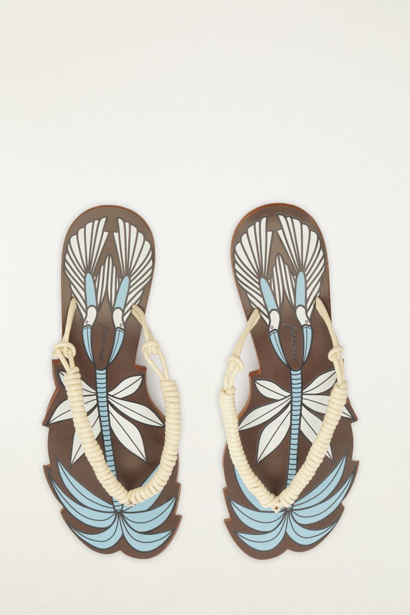 FARM Rio model wearing the Brown Palm Tree Cutwork Wedge Sandal
