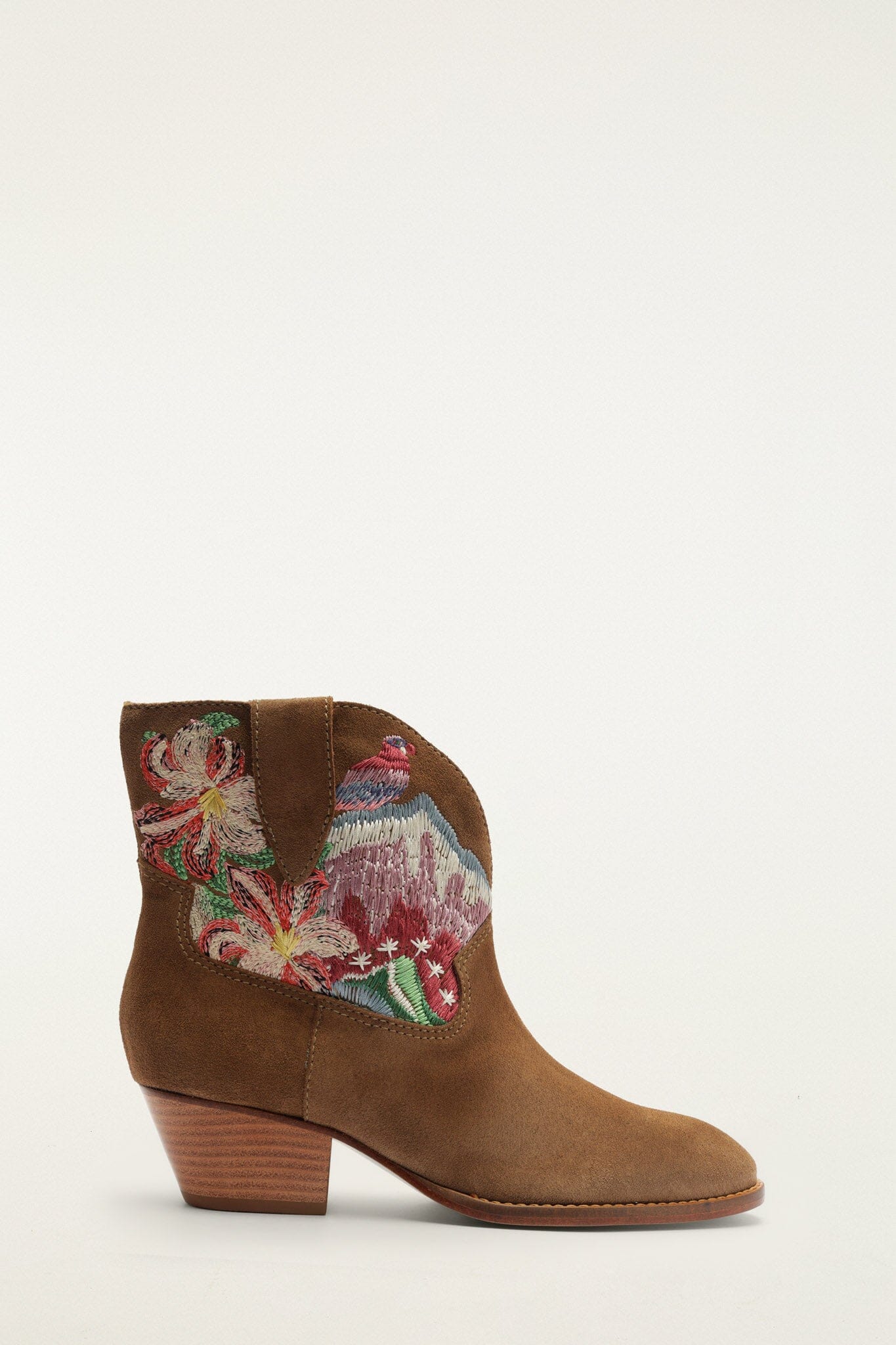 FARM Rio model wearing the Brown Suede Embroidered Bootie