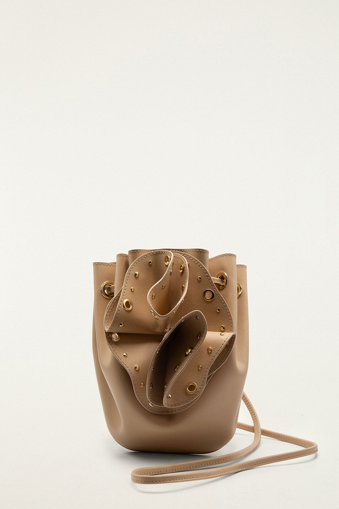 FARM Rio model wearing the Cream Leather Studded Crossbody Flower Bag