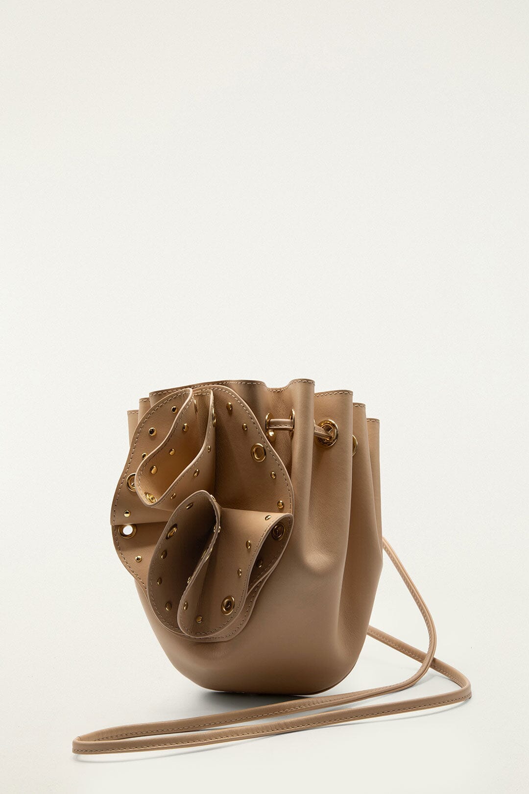 FARM Rio model wearing the Cream Leather Studded Crossbody Flower Bag