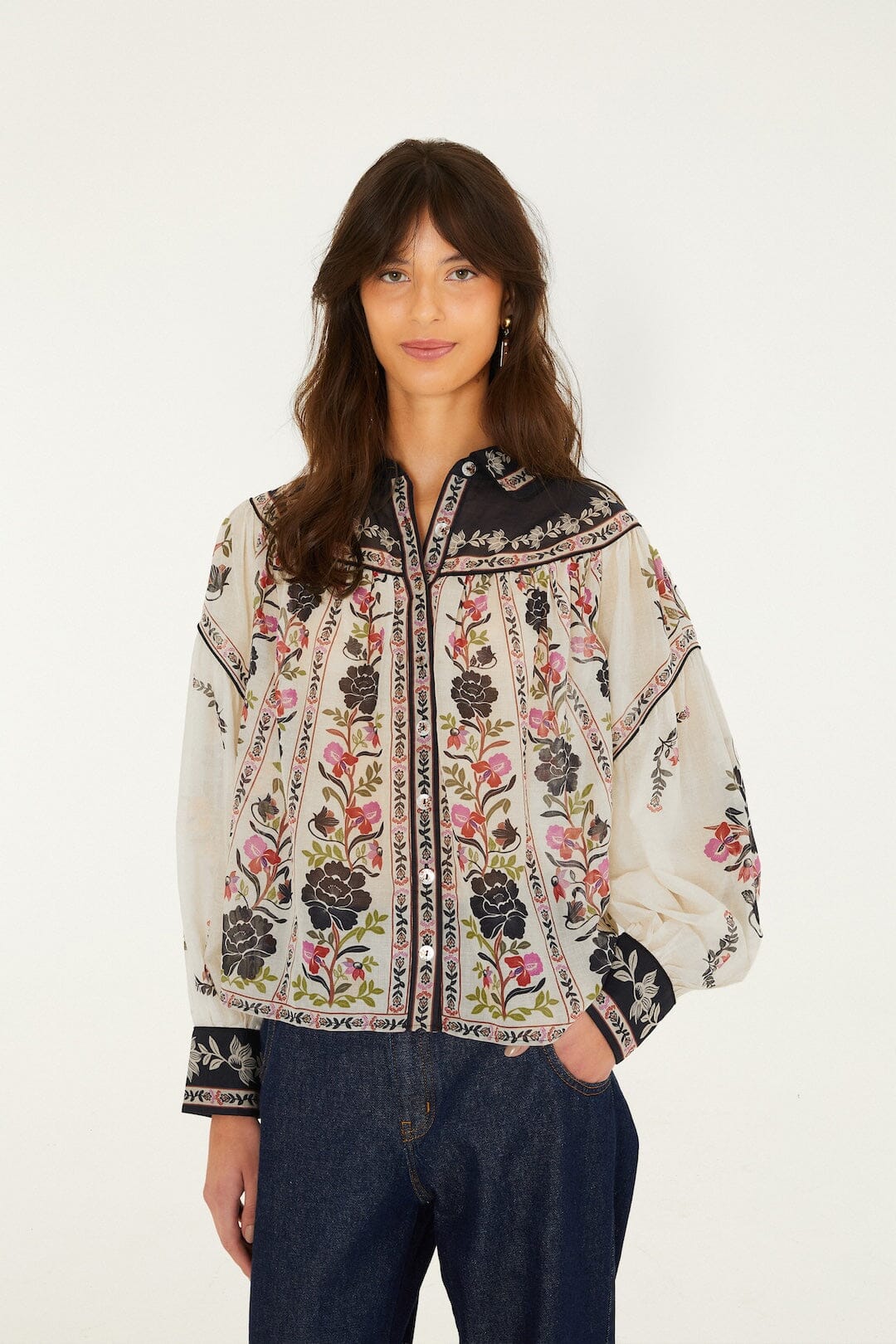 FARM Rio model wearing the Delicate Floral Blouse
