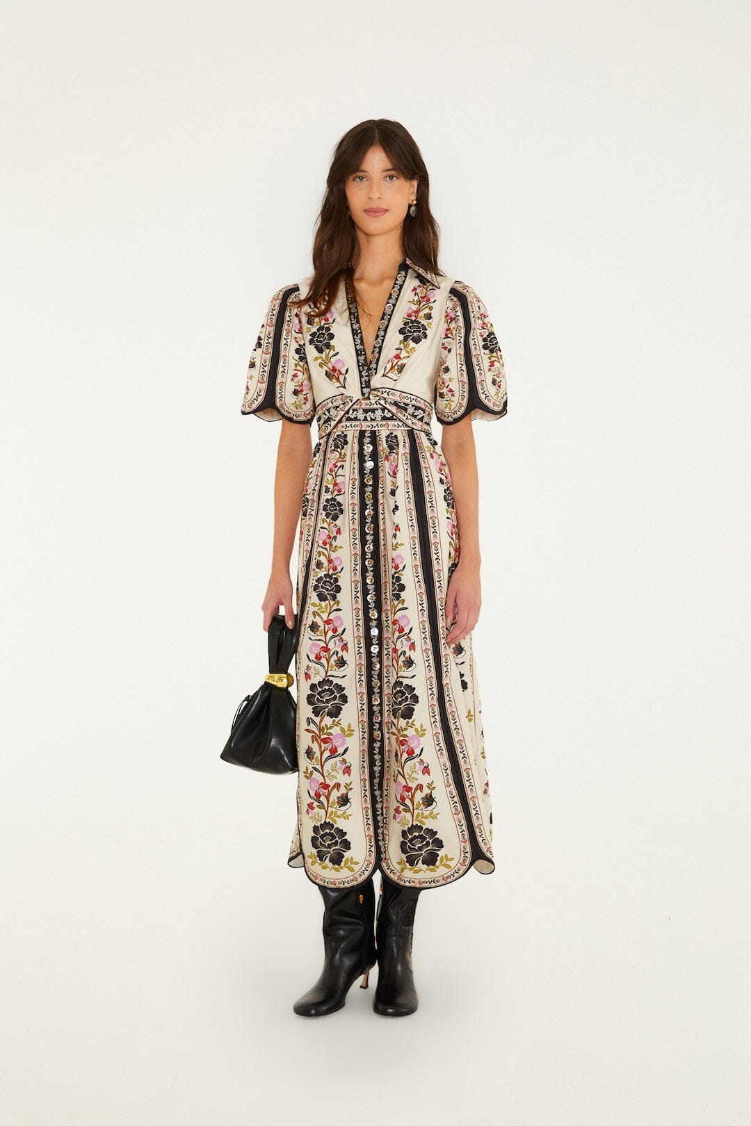 FARM Rio model wearing the Delicate Floral Midi Dress