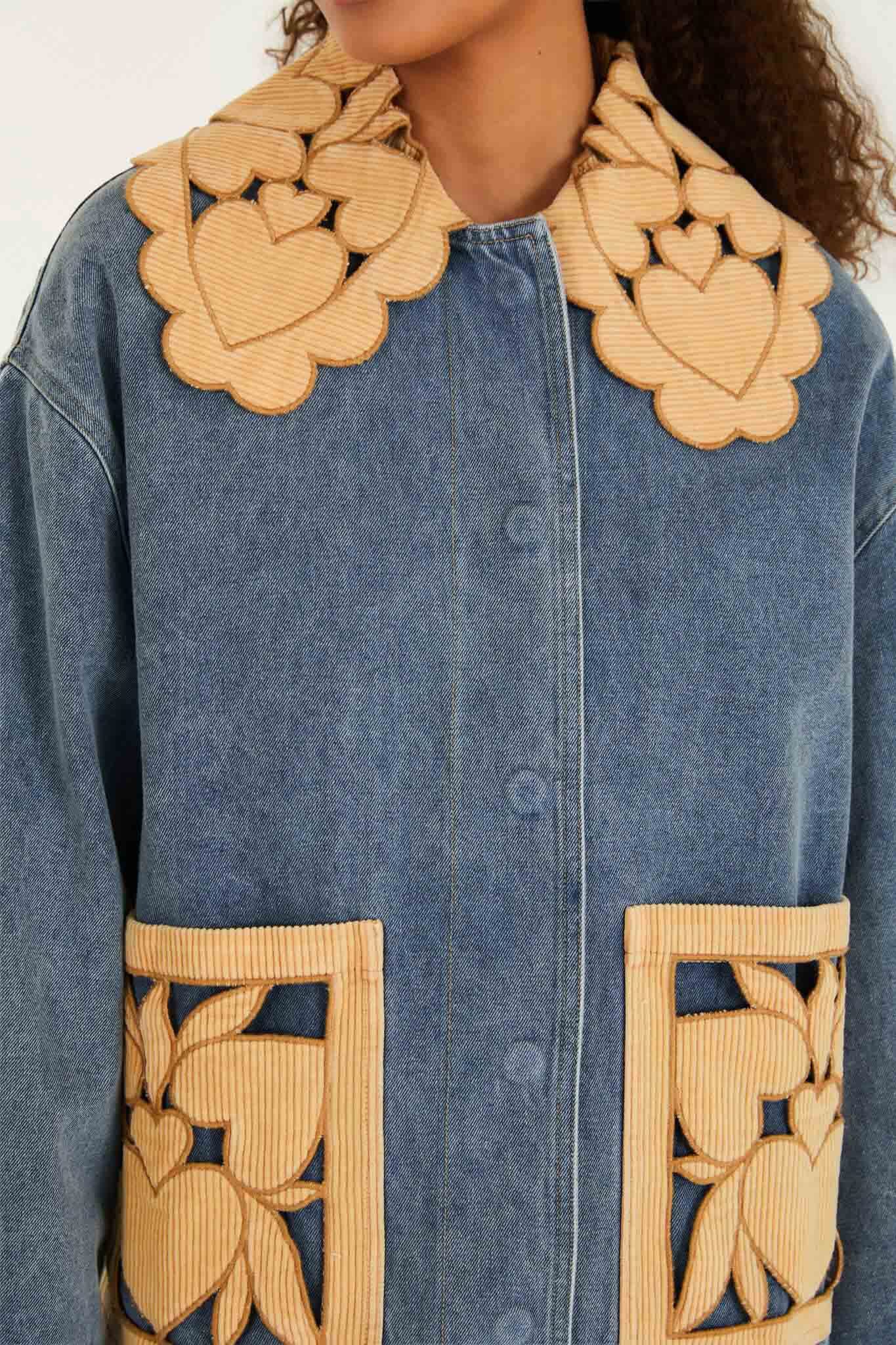 FARM Rio model wearing the Denim Richelieu Barn Jacket