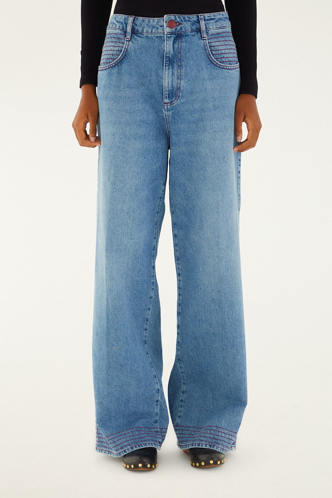FARM Rio model wearing the Denim Wide-Leg Pants