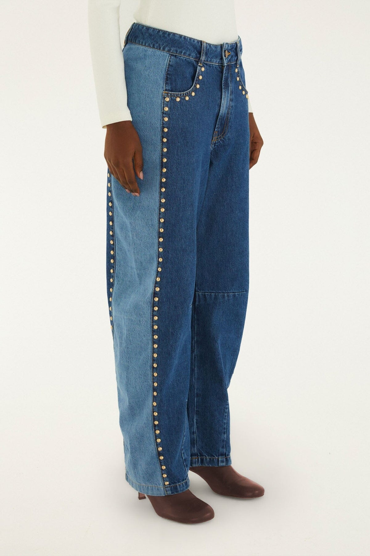 Details Studs Metal Denim Pants