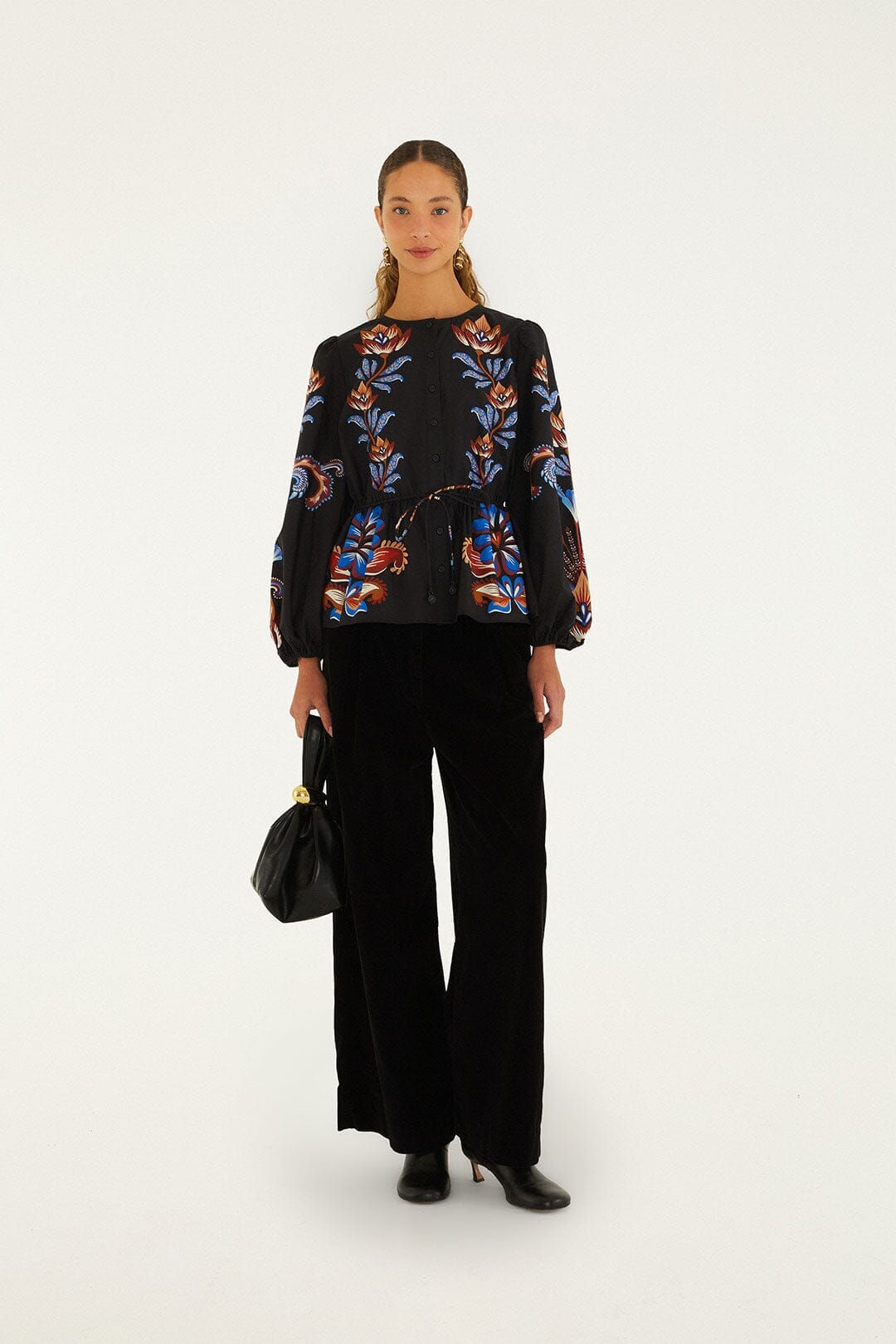 Energy Floral Drawstring Buttoned Blouse