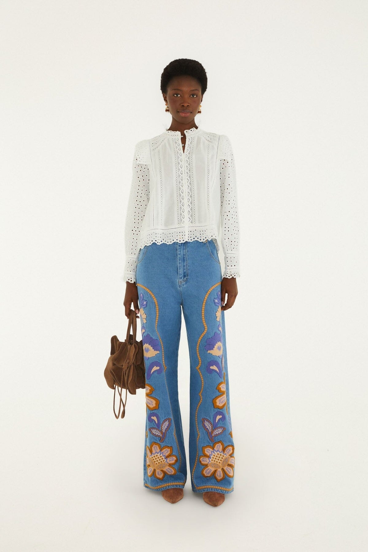 Eyelet Long Sleeve Blouse
