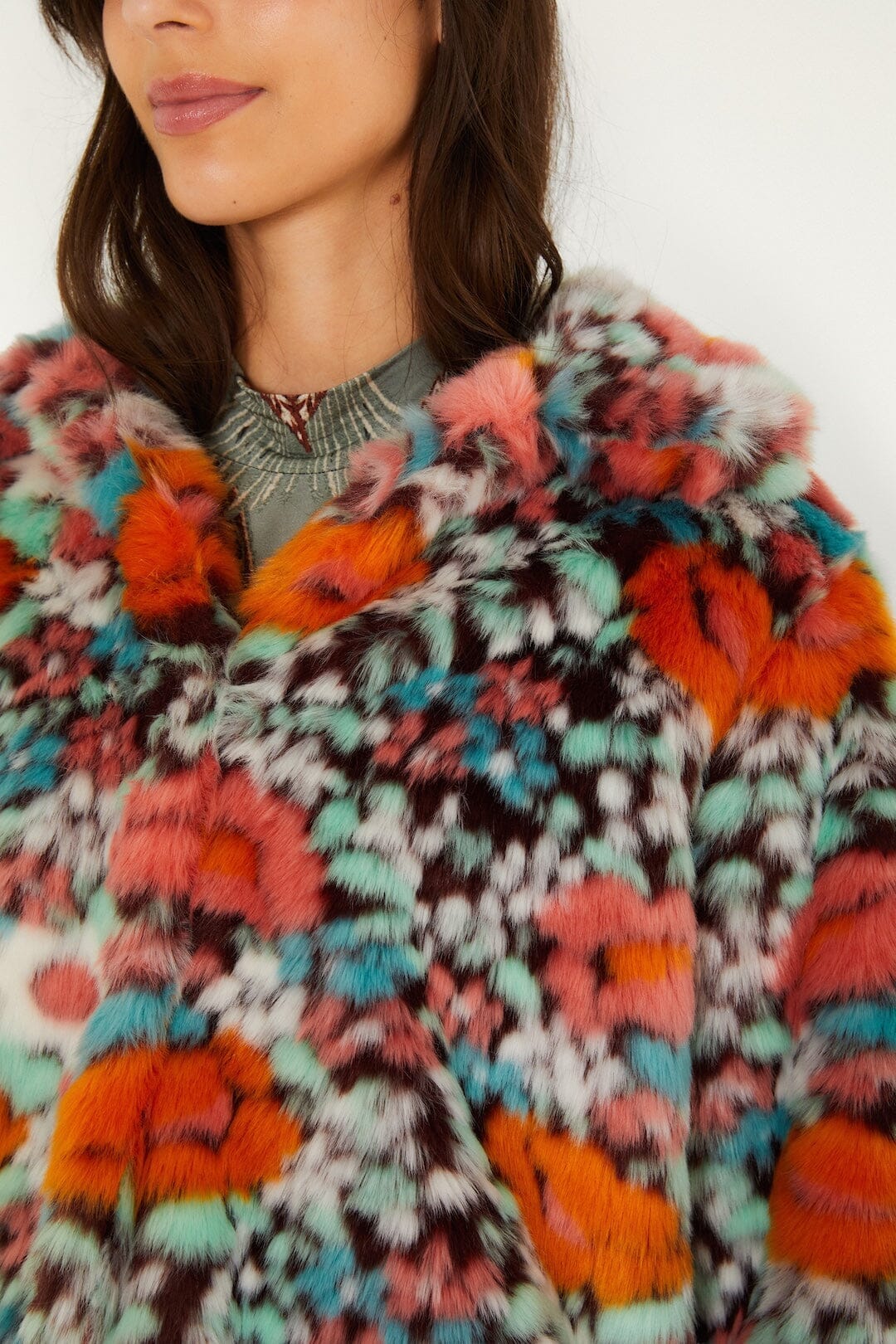 Floral Faux Fur Crop Jacket