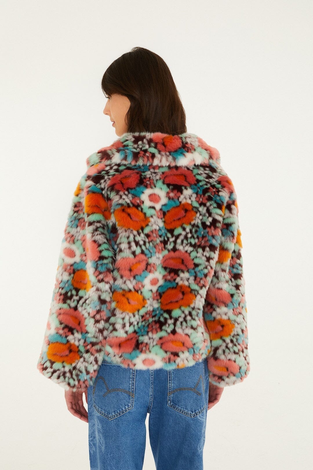 Floral Faux Fur Crop Jacket