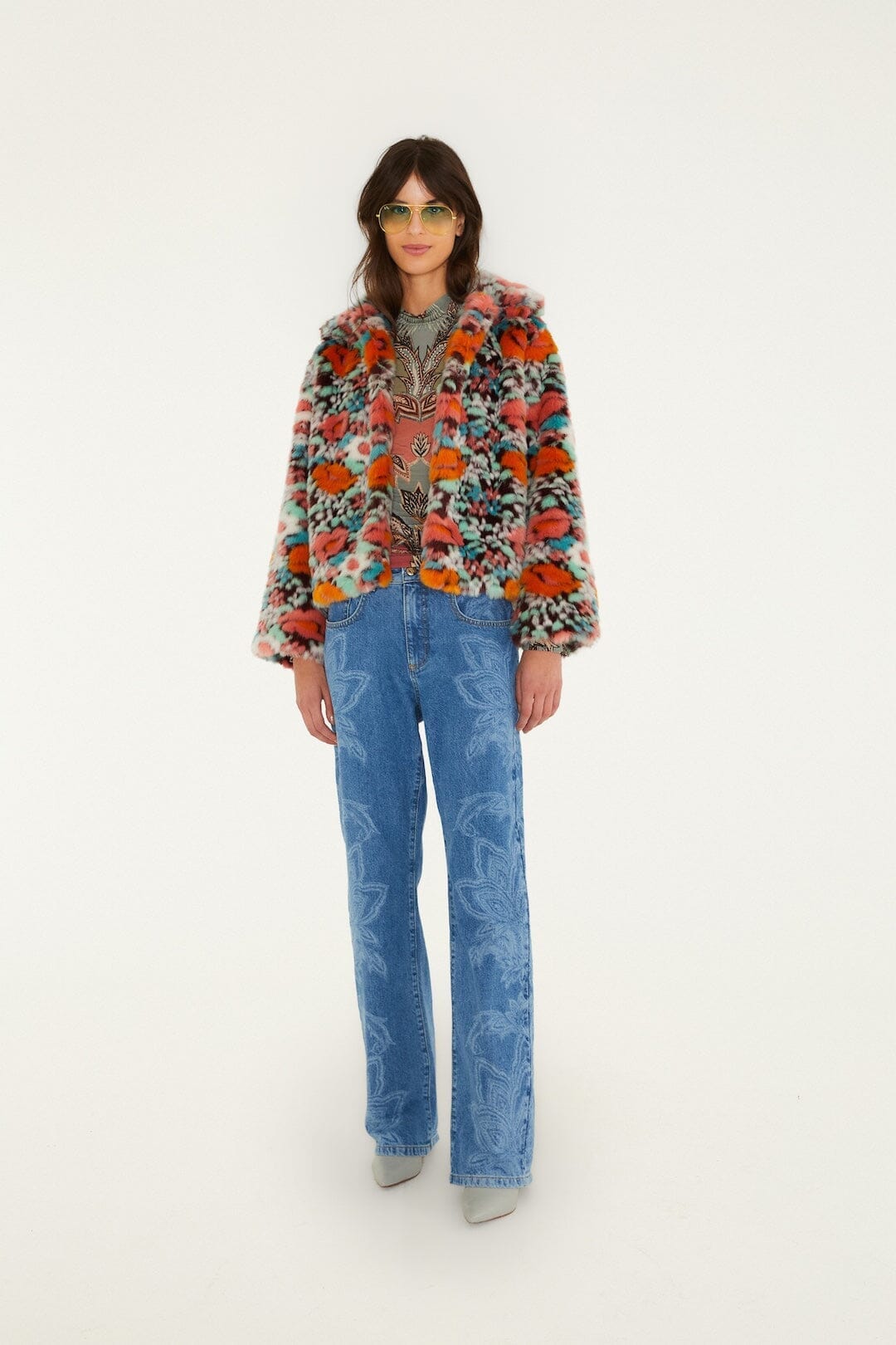 Floral Faux Fur Crop Jacket