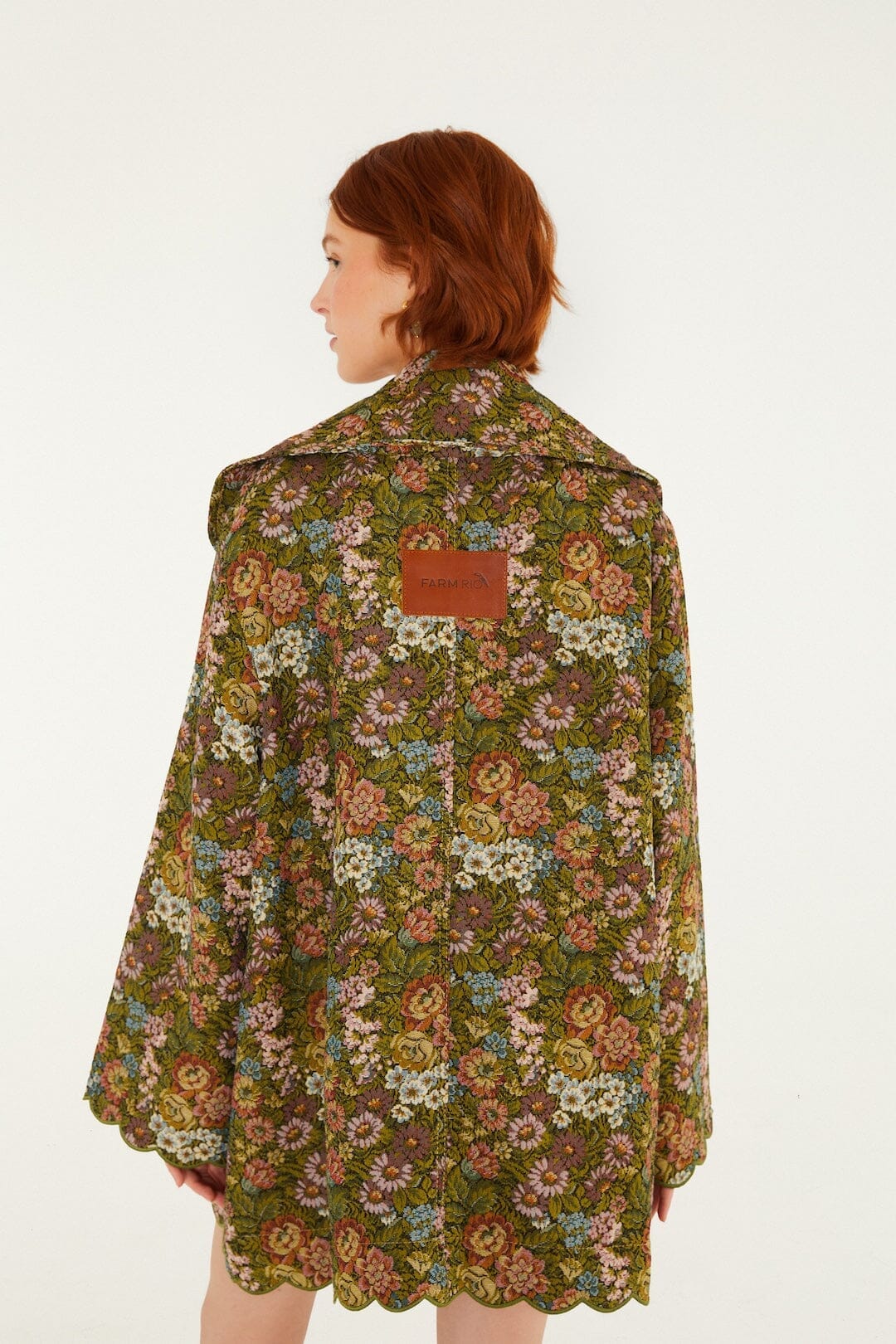 Flower Jacquard Lapel Trench Coat