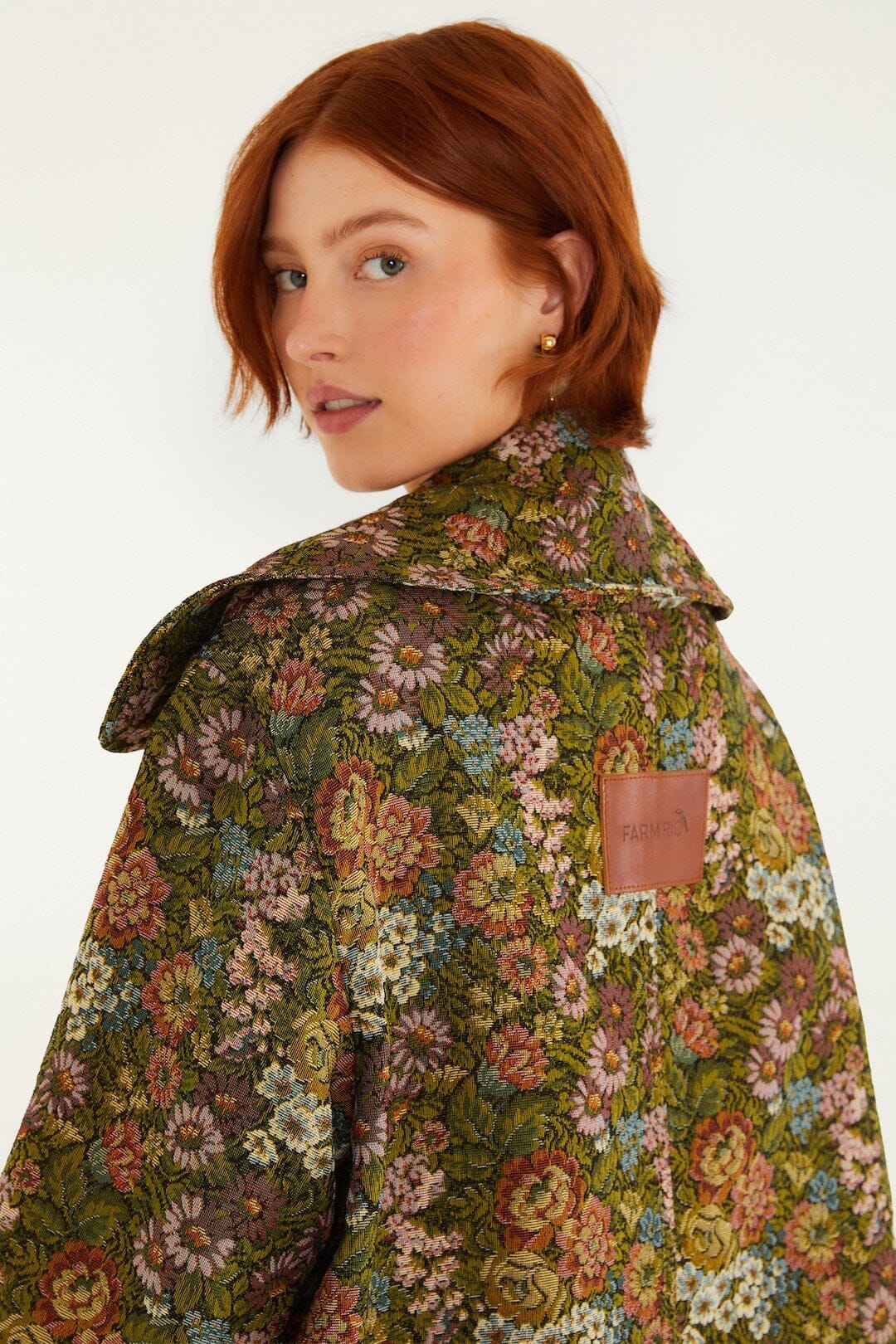 Flower Jacquard Lapel Trench Coat