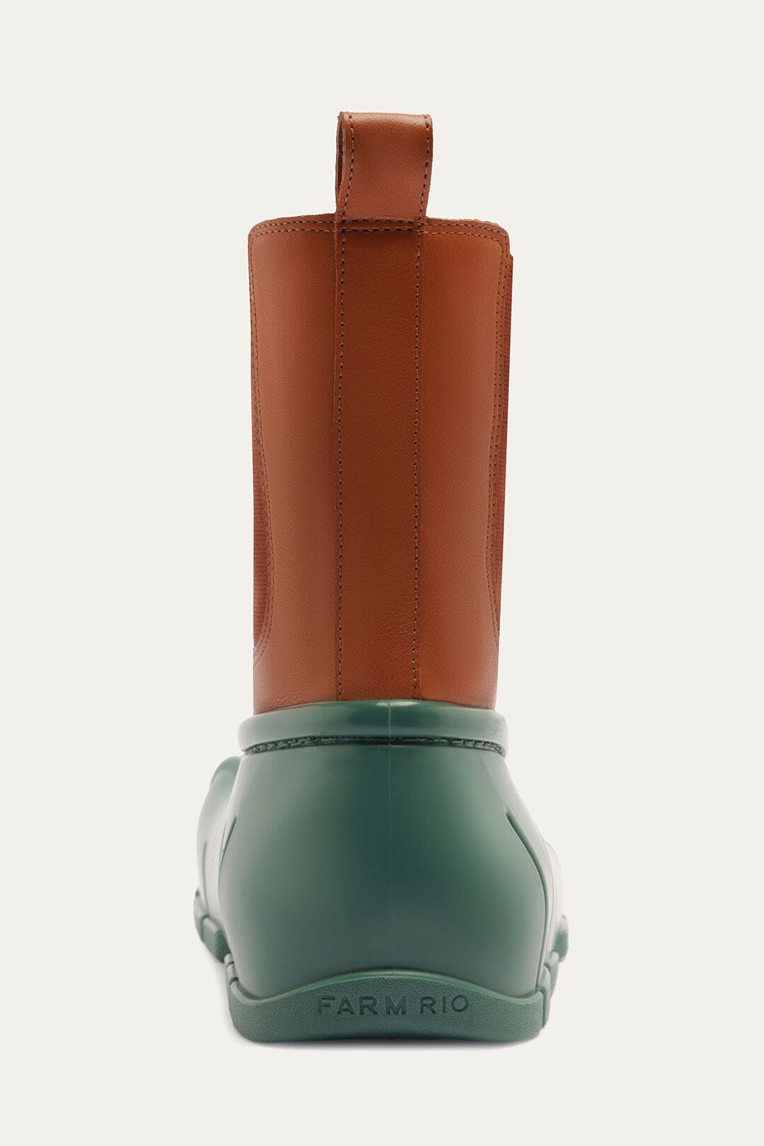 FARM Rio model wearing the Forest Green Monstera Rain Chelsea Boot