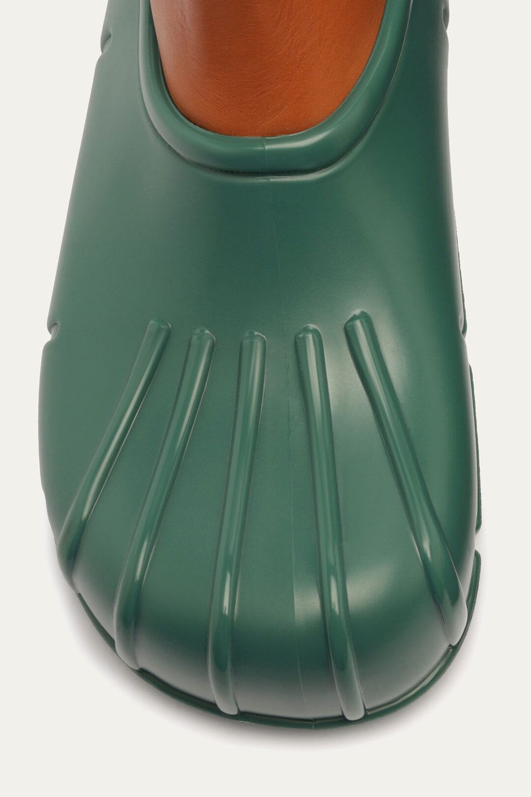 FARM Rio model wearing the Forest Green Monstera Rain Chelsea Boot