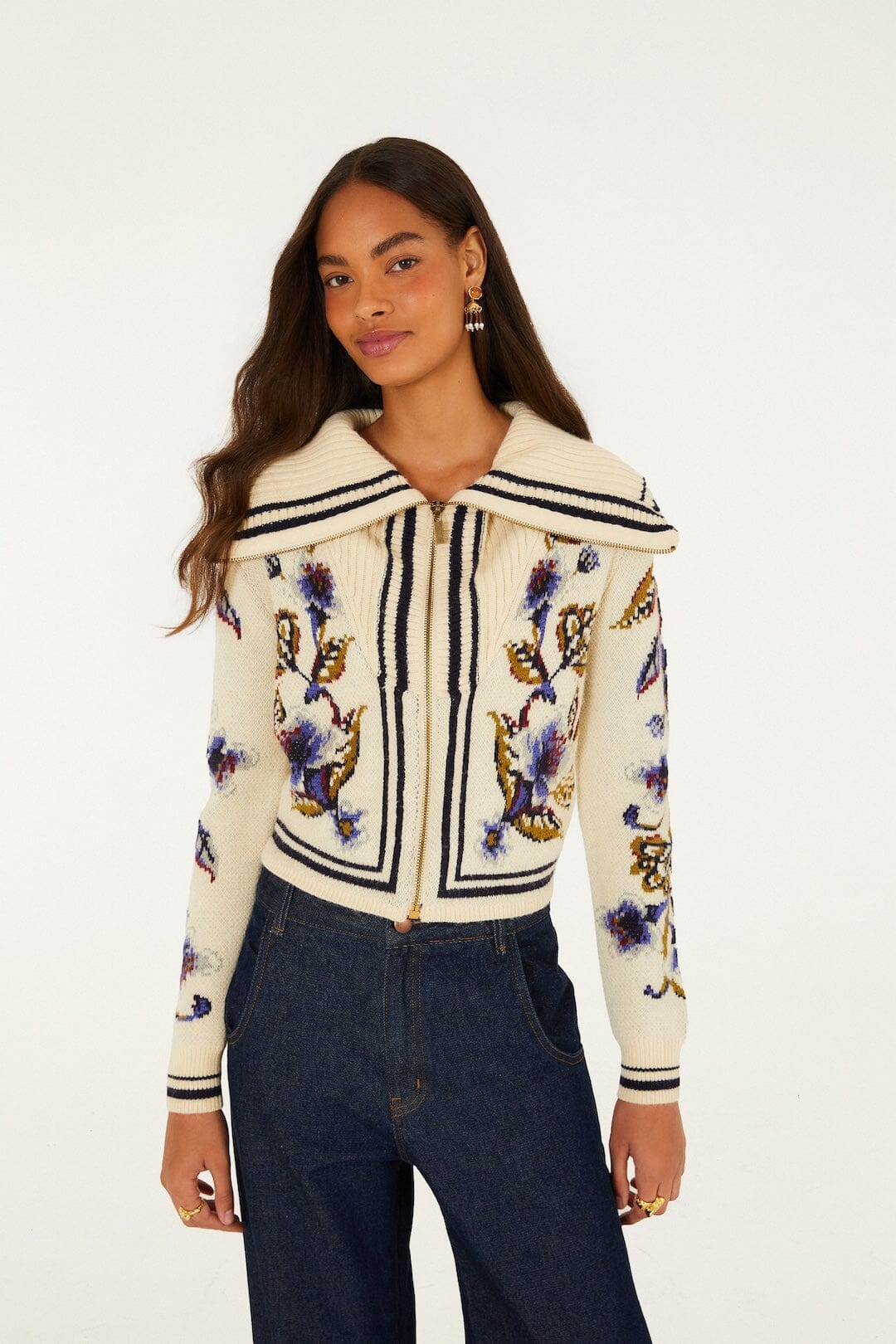 Golden Nature Full Zipper Knit Cardigan