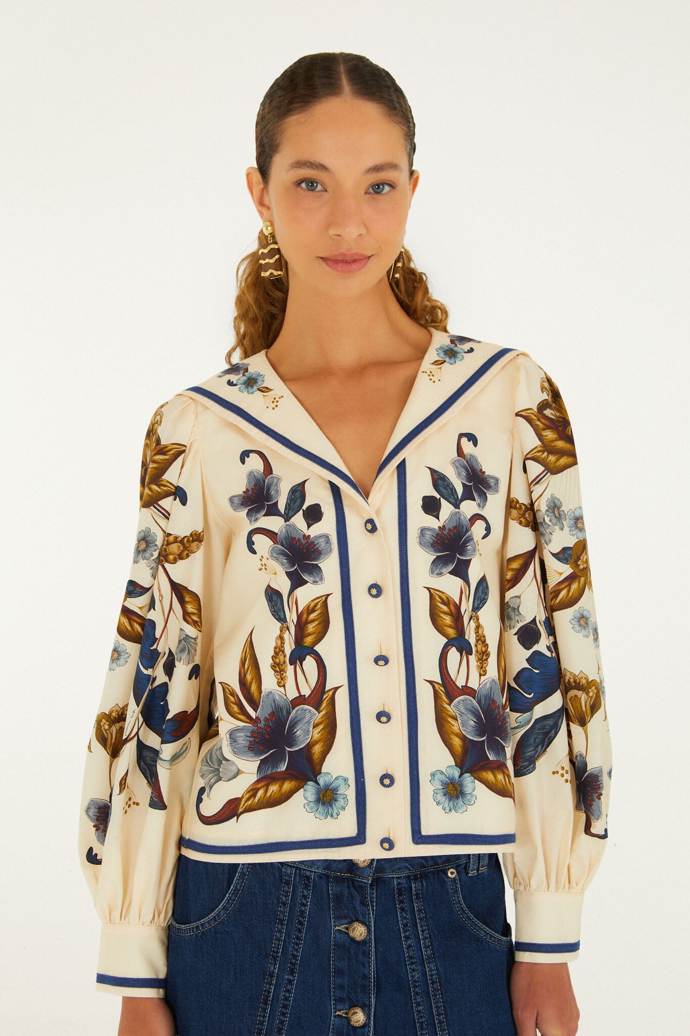 FARM Rio model wearing the Golden Nature Long Sleeve Shirt