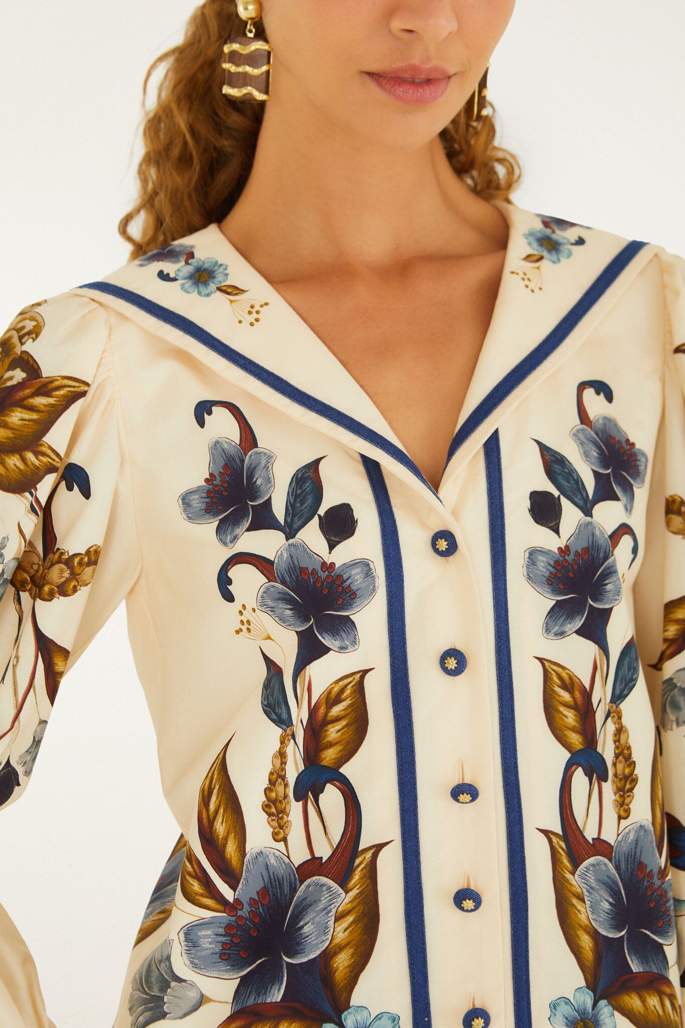 FARM Rio model wearing the Golden Nature Long Sleeve Shirt