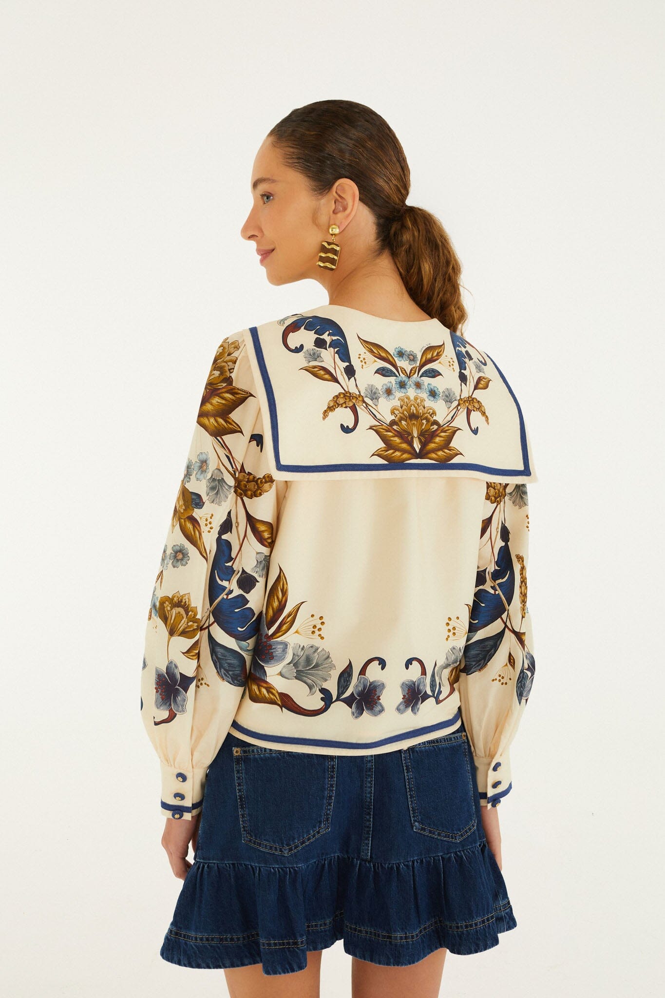 FARM Rio model wearing the Golden Nature Long Sleeve Shirt