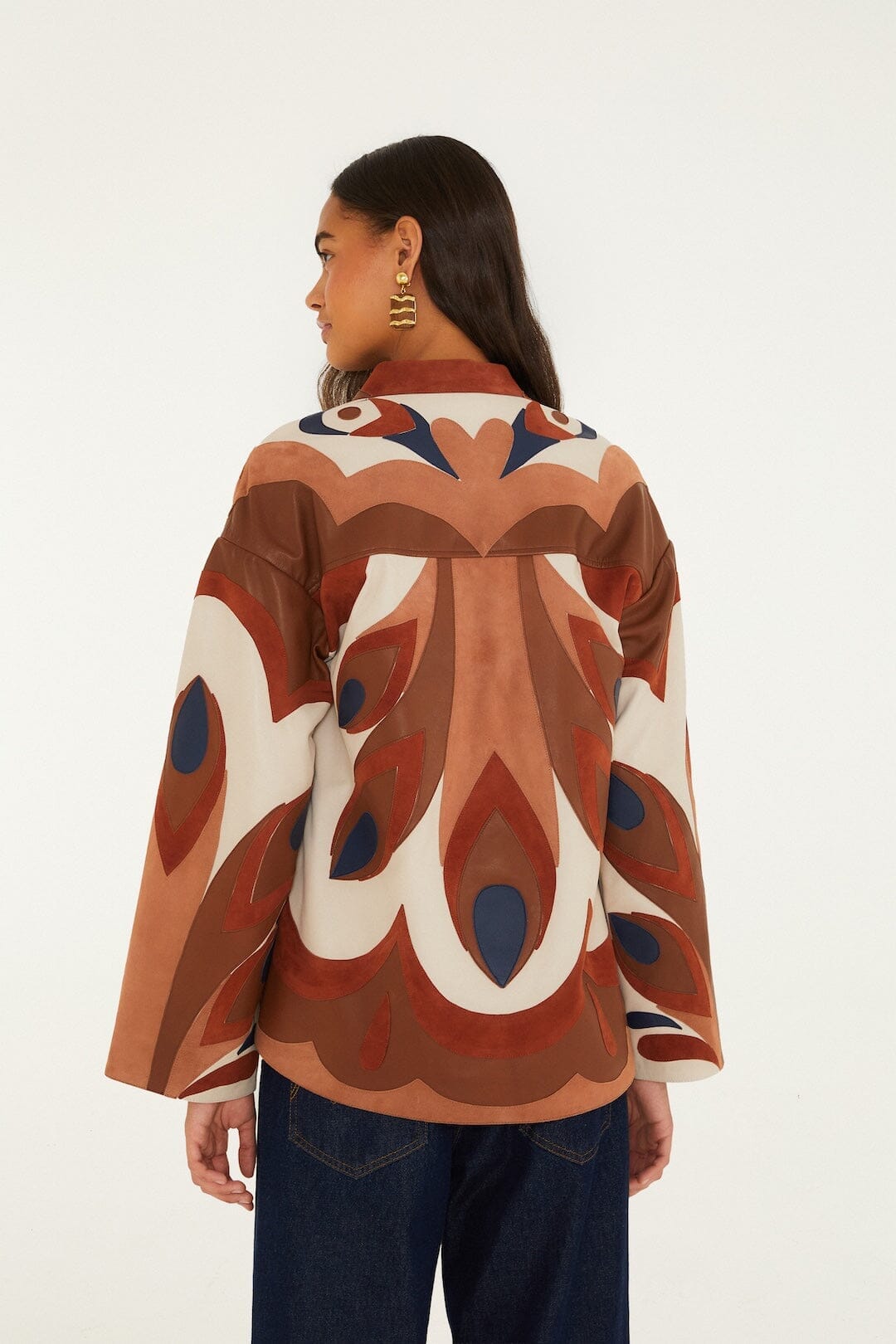 Graphic Bird Collared Leather Shirt