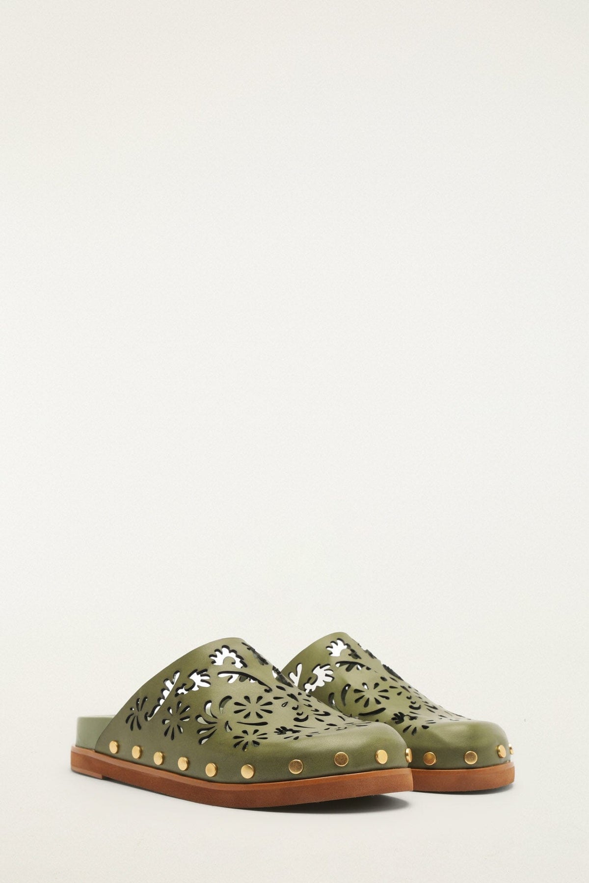 Green Lace Leather Anatomic Slide Mule