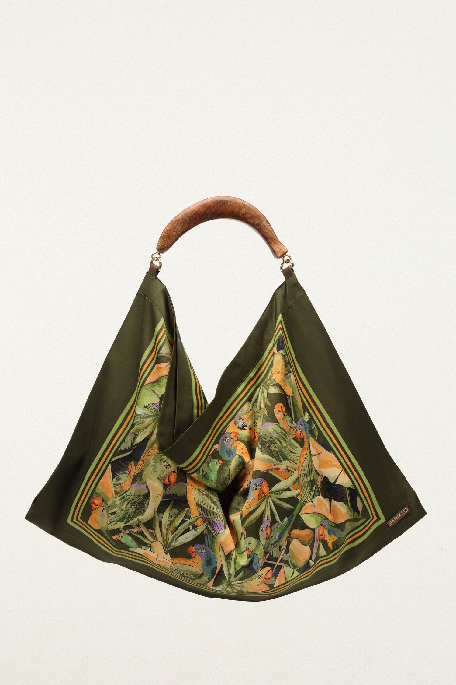 FARM Rio model wearing the Green Nature Satin Medium Scarf Bag