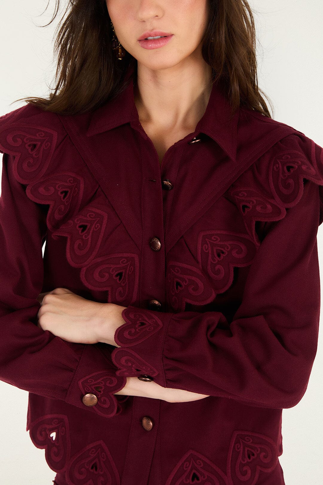 FARM Rio model wearing the Heart Twill Shirt