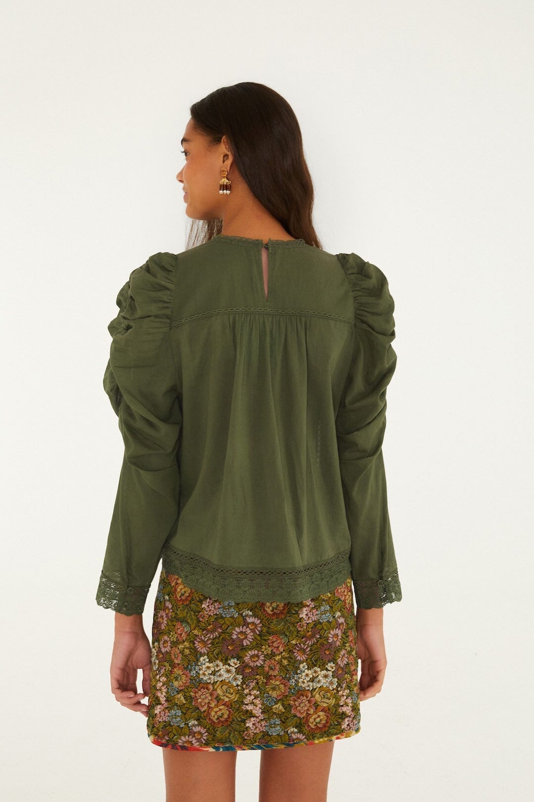 Lace Ruched Sleeve Blouse