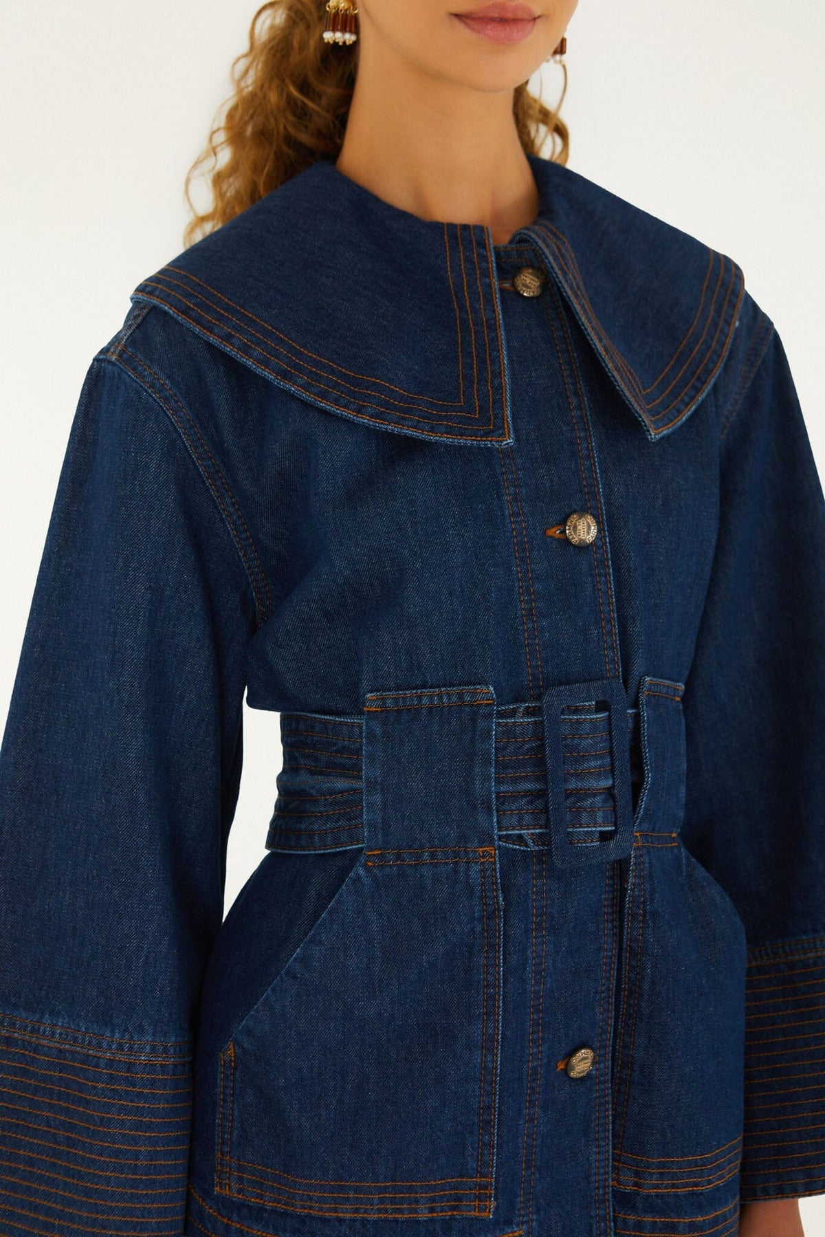 Lapel Belted Denim Trench Coat