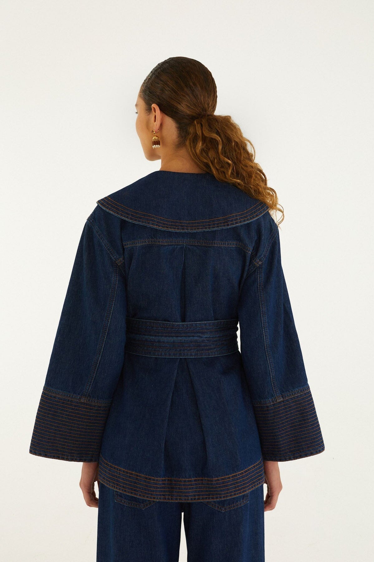 Lapel Belted Denim Trench Coat