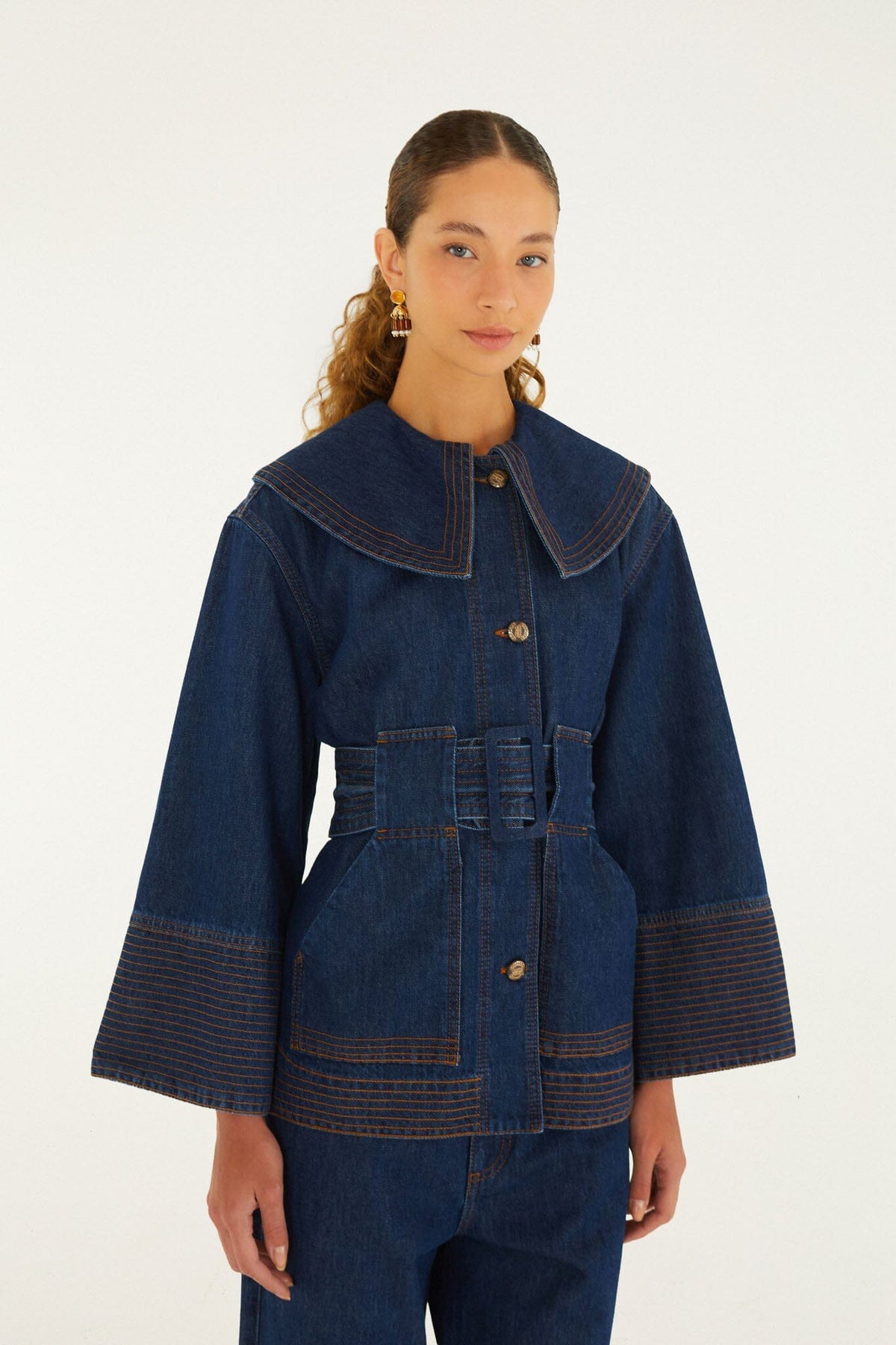 Lapel Belted Denim Trench Coat