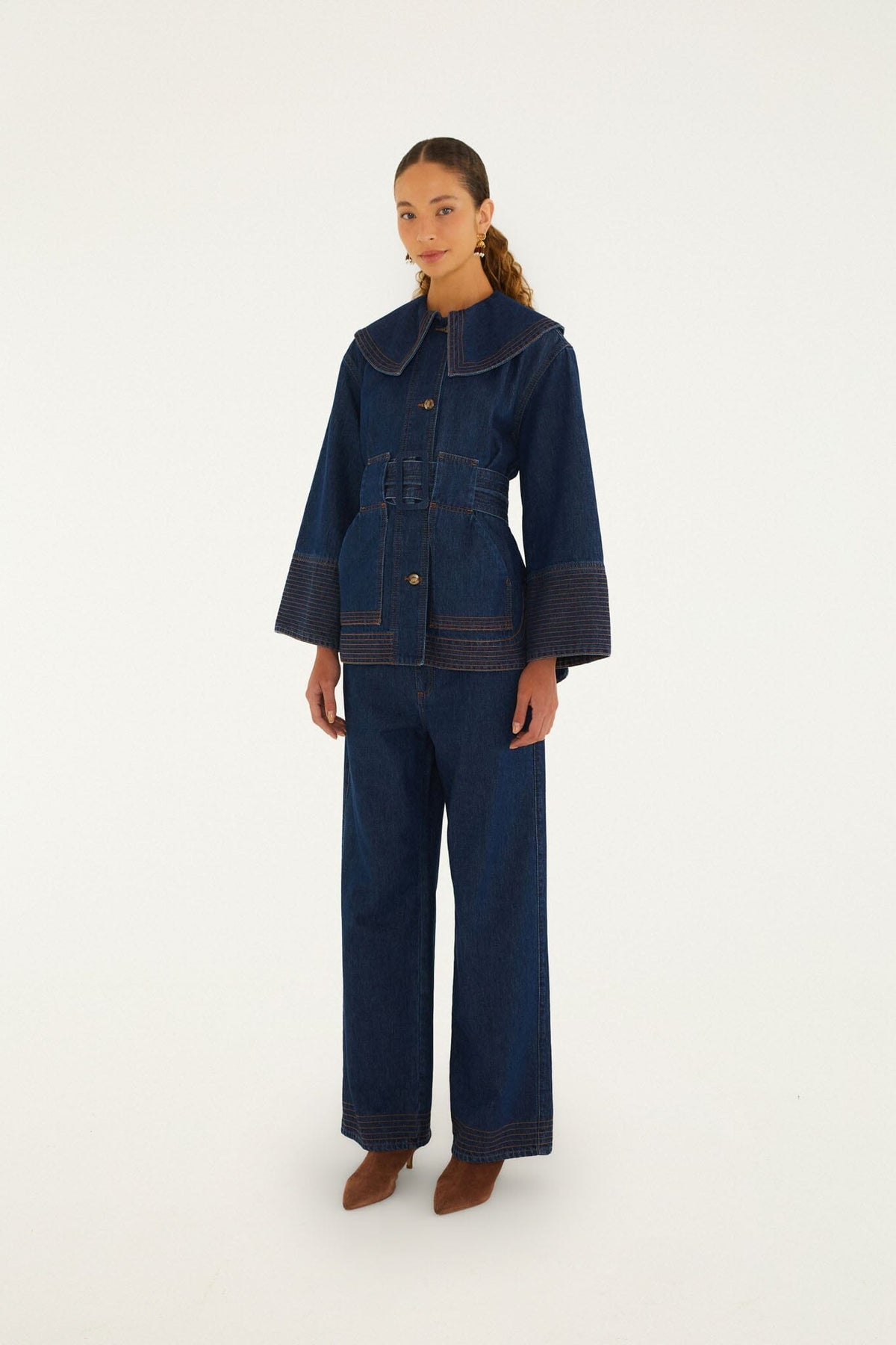 Lapel Belted Denim Trench Coat