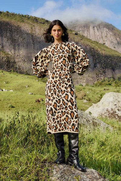 farm rio leopard forest cotton midi dress Print Knit Size:US18 - Preorder Black Dress Casual Summer purple cocktail dresses Ebay High Neck