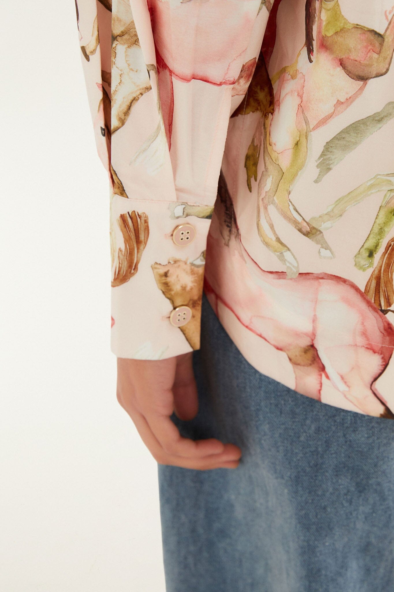 FARM Rio model wearing the Light Pink Equestrian Buttoned Shirt
