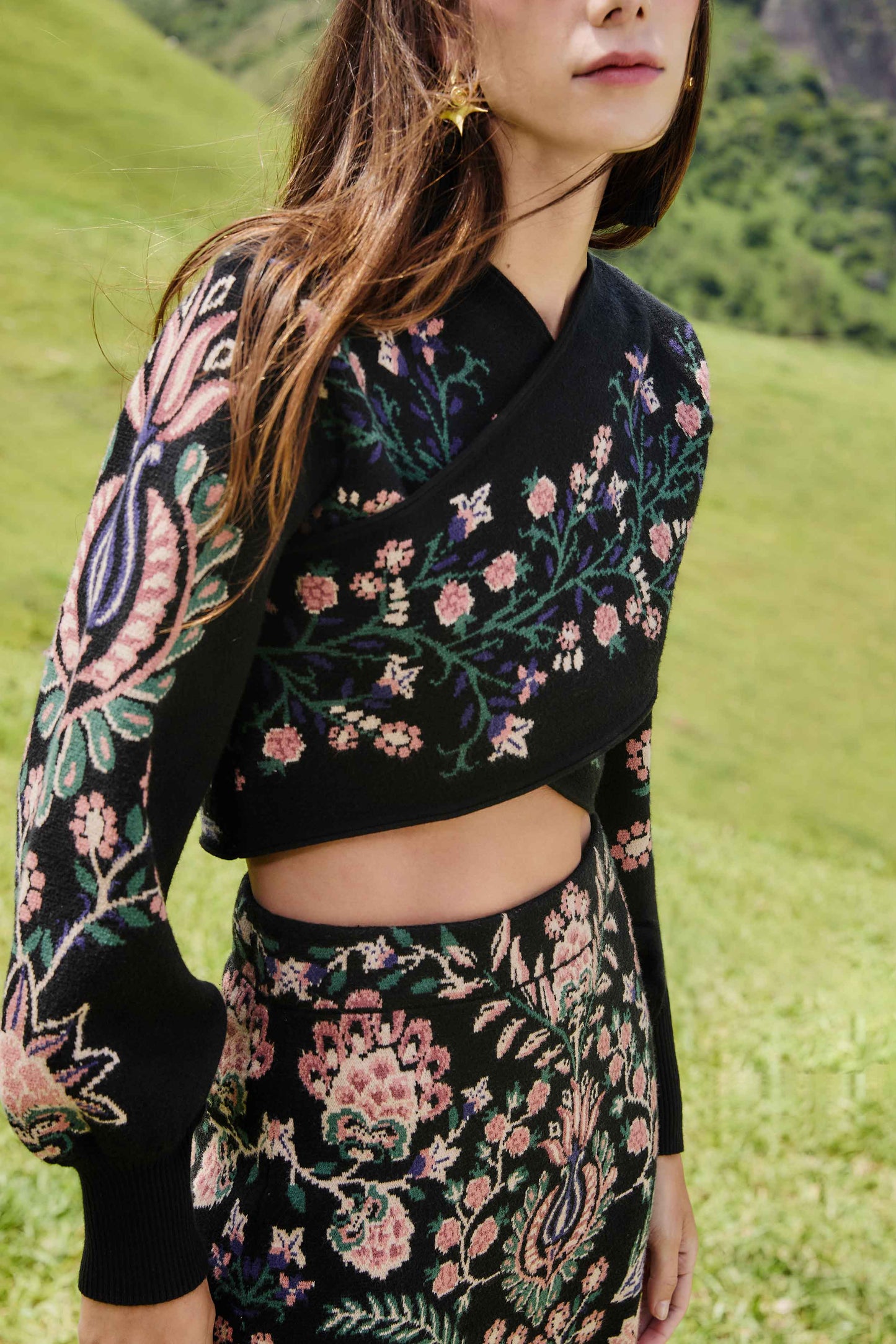 FARM Rio model wearing the Marvelous Garden Knit Top
