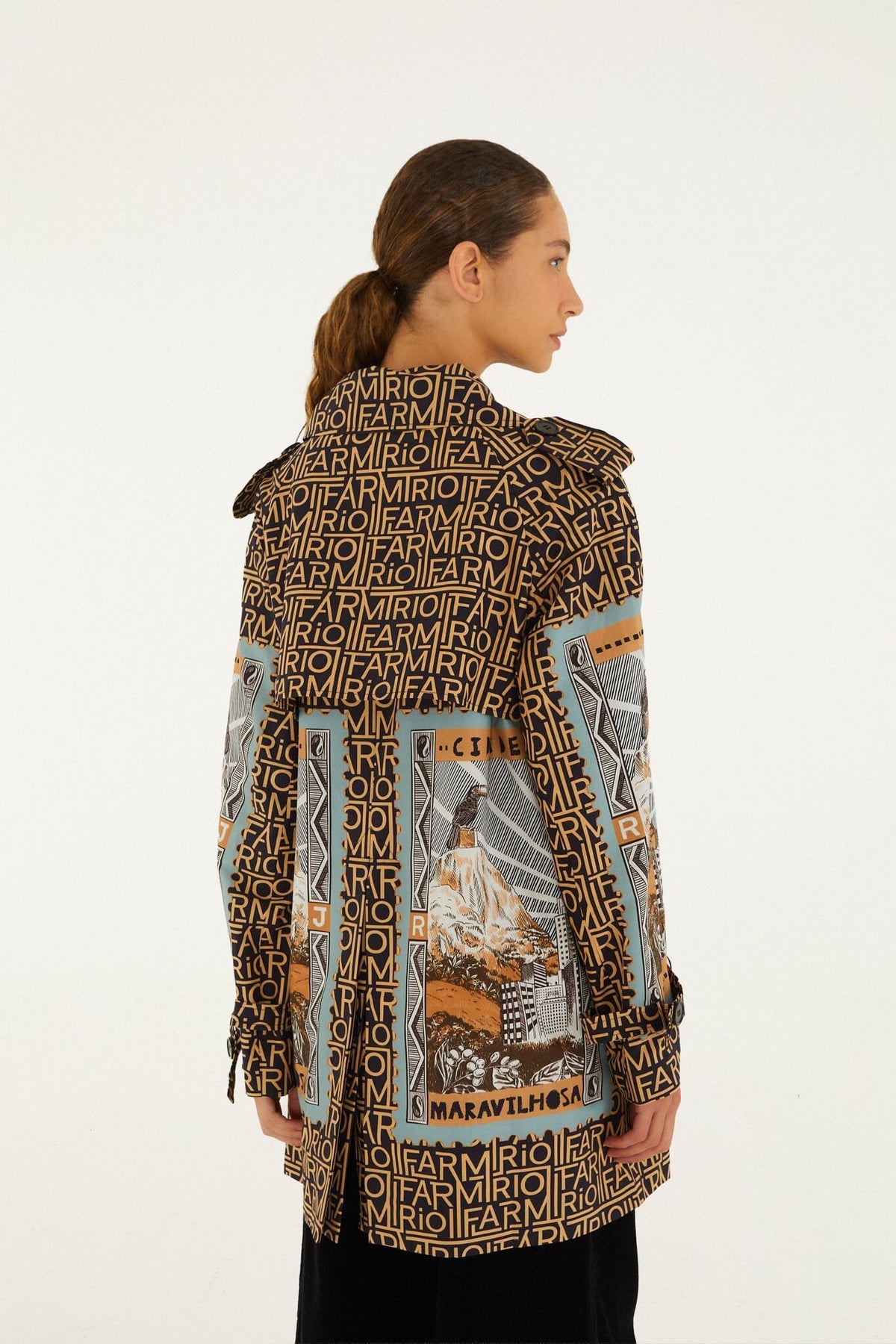 Mixed Carioca Coffee Scarves Trench Coat