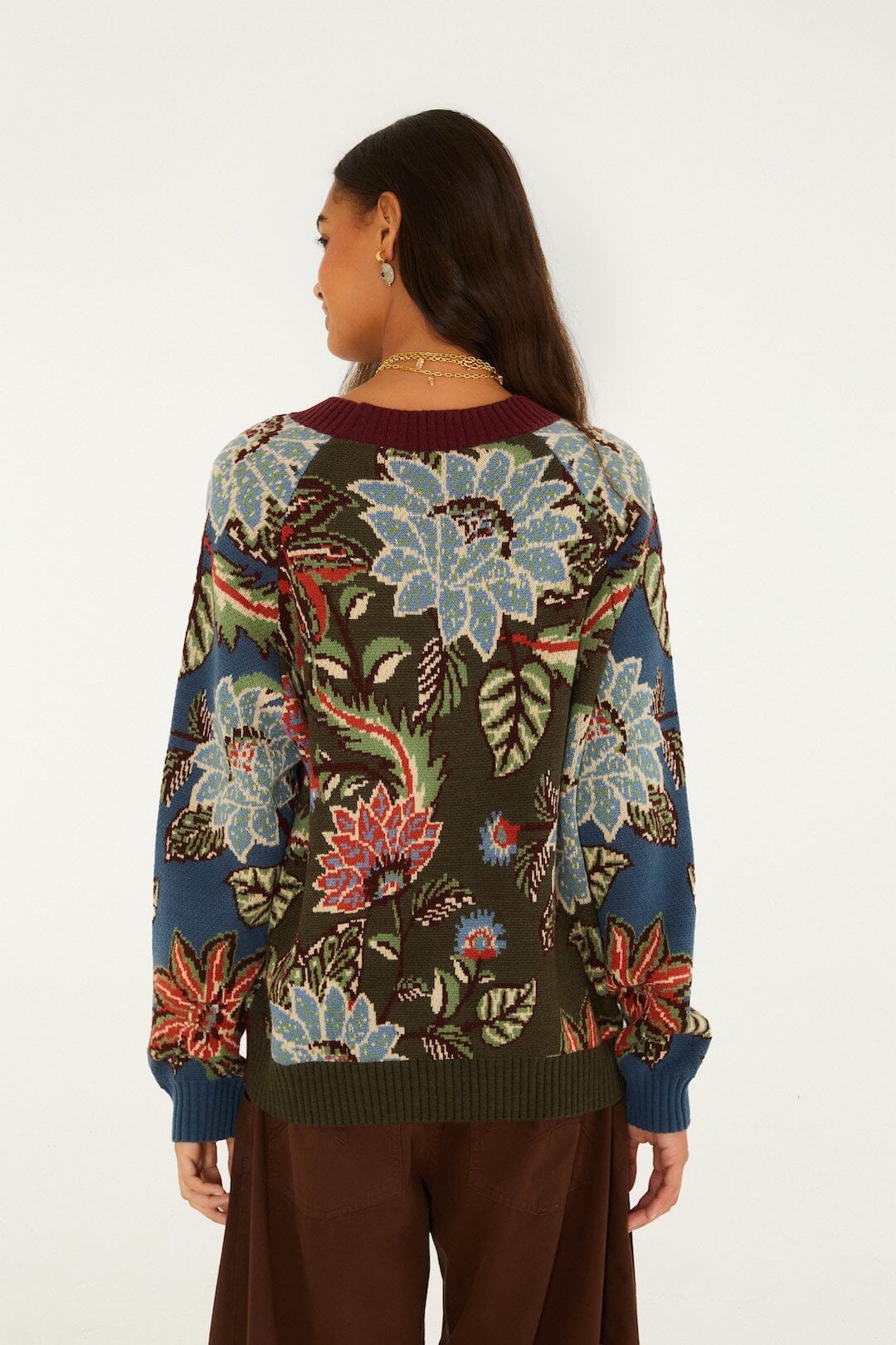 Mixed Delhi Floral Buttoned Knit Cardigan