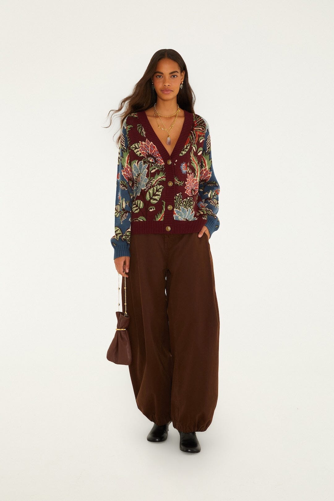 Mixed Delhi Floral Buttoned Knit Cardigan