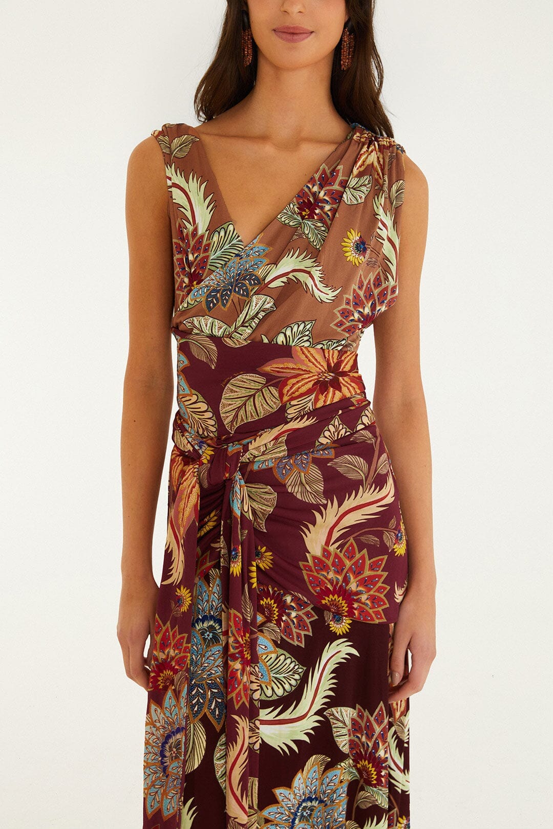 Mixed Delhi Floral Sleveless Midi Dress